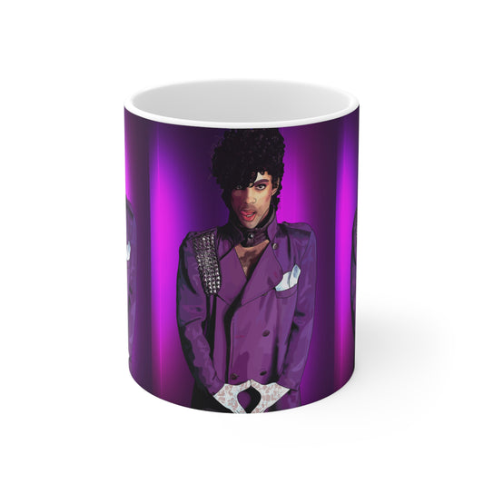 Purple Icon Prince Portrait Mug — Retro Glam Rock Ceramic Coffee Cup