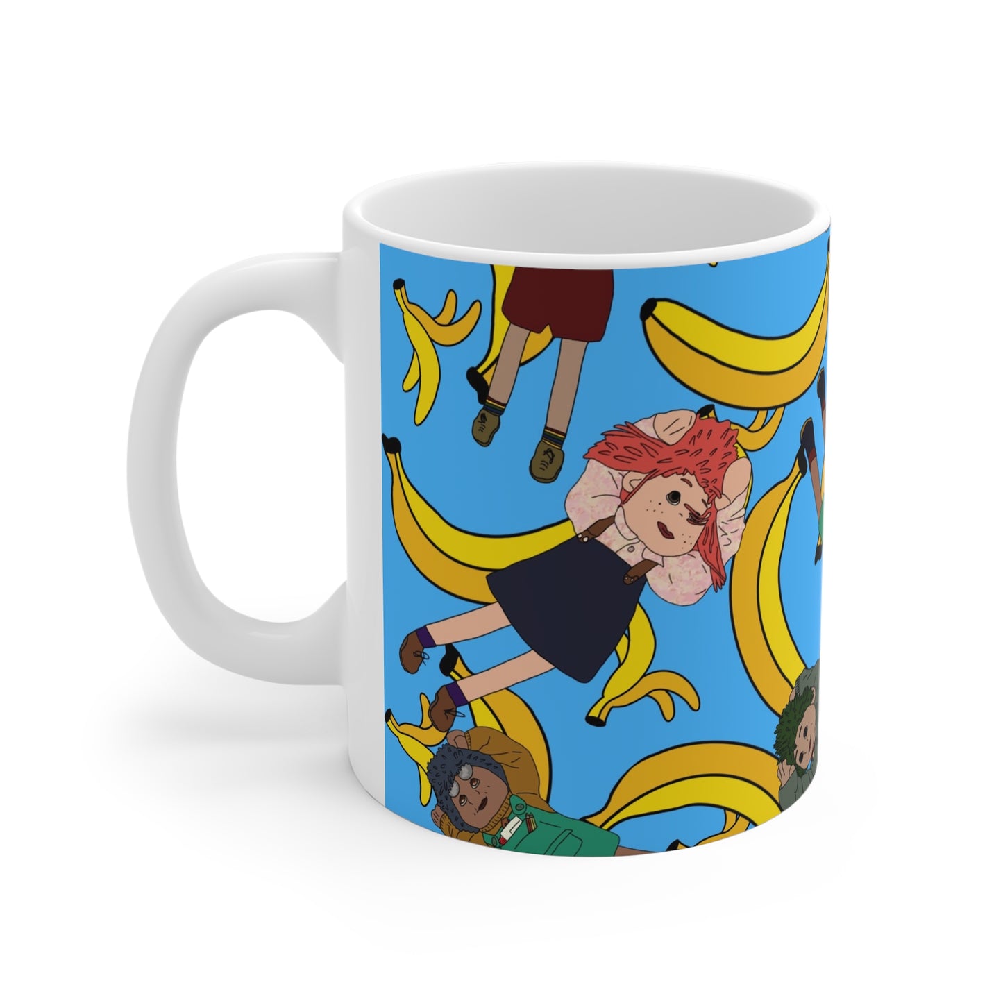 Cute Tots & Bananas Ceramic Mug — Fun Blue Pattern Coffee Cup