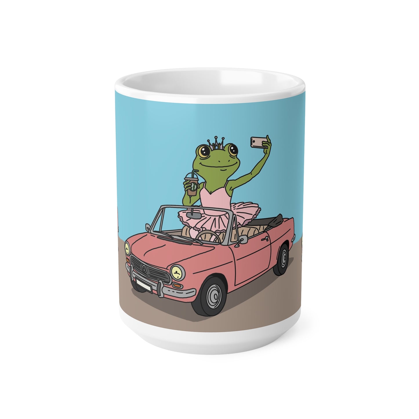 Frog Princess Selfie Mug — Cute Retro Convertible Ceramic Coffee Cup (11oz & 15oz)