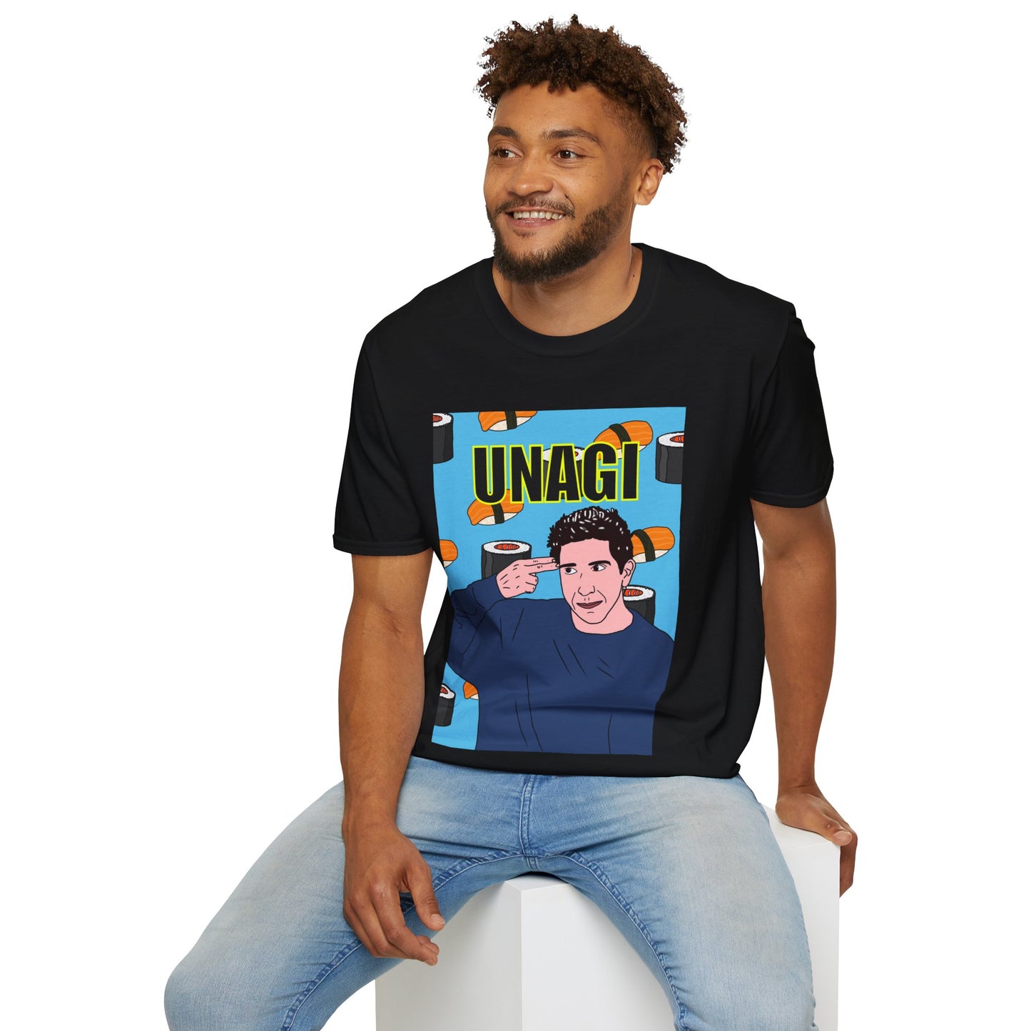 Ross Geller Friends Unagi Graphic T-Shirt — Pop Art Sushi Tee ("UNAGI")