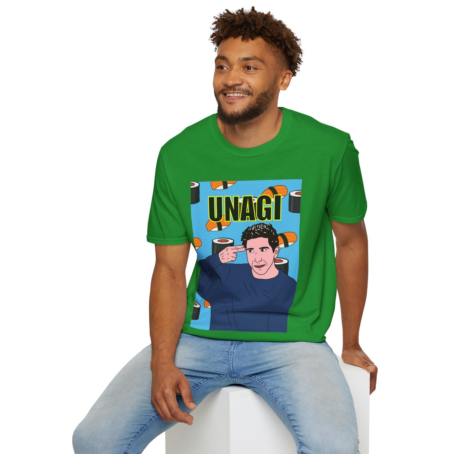 Ross Geller Friends Unagi Graphic T-Shirt — Pop Art Sushi Tee ("UNAGI")