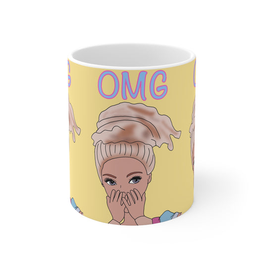 OMG Blonde Girl Pattern Ceramic Coffee Mug — Cute Pop Art 11oz/15oz
