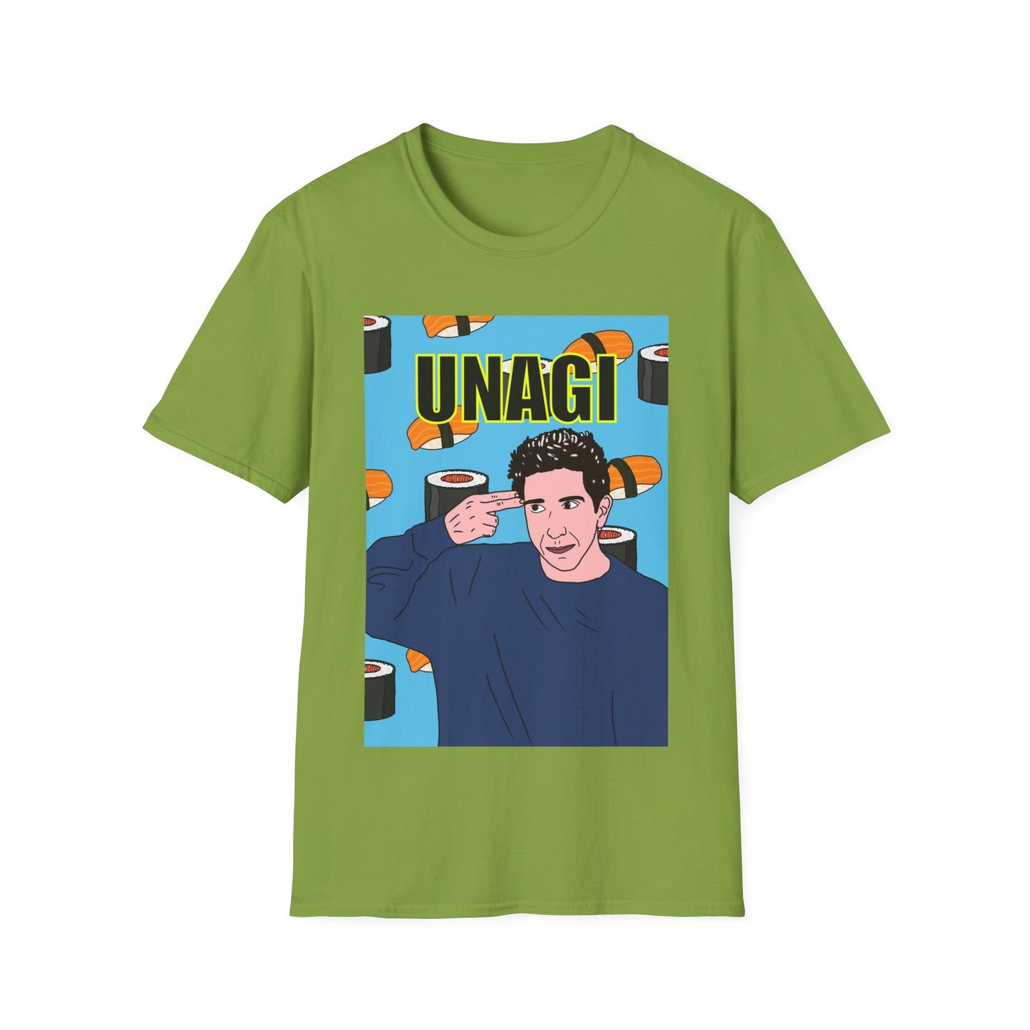 Ross Geller Friends Unagi Graphic T-Shirt — Pop Art Sushi Tee ("UNAGI")