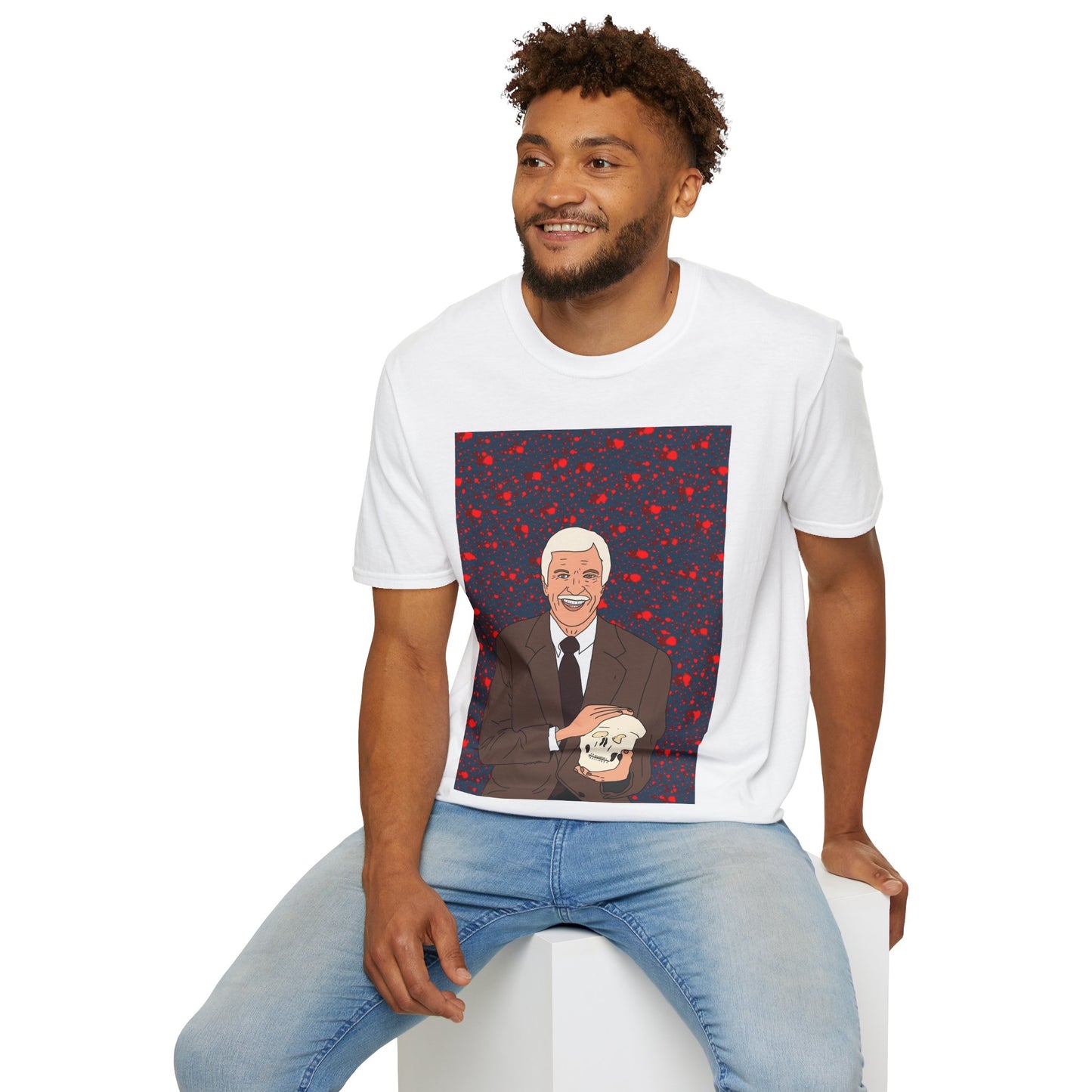 Dick Van Dyke Diagnosis Murder Graphic T-Shirt — Vintage Host Portrait with Skull Illustration