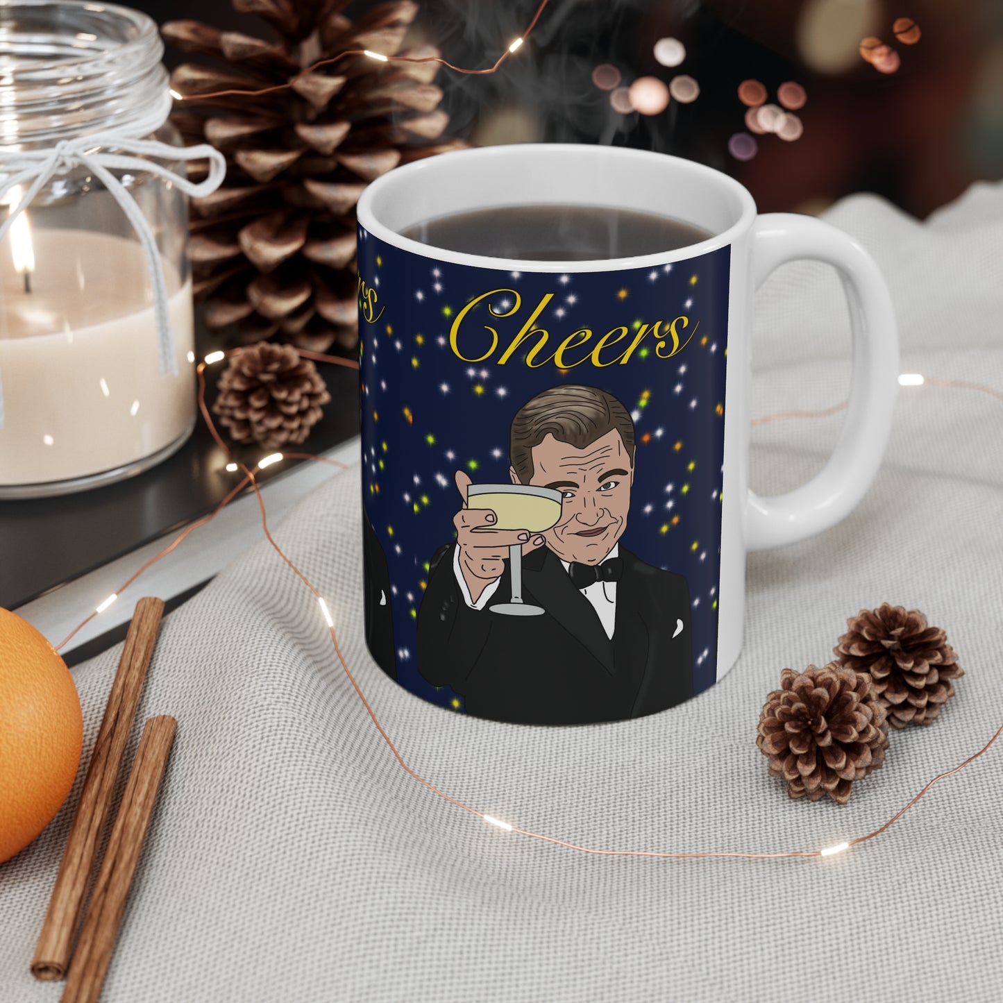Cheers Party Mug — Leo Dicaprio Toast Design Coffee Cup