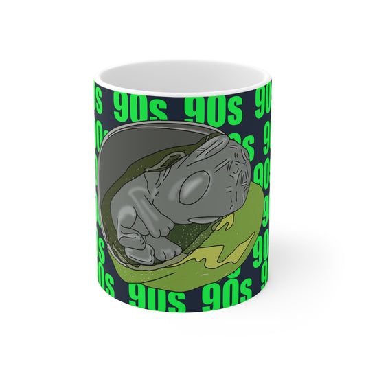 90s Alien Ceramic Coffee Mug — Retro Neon
