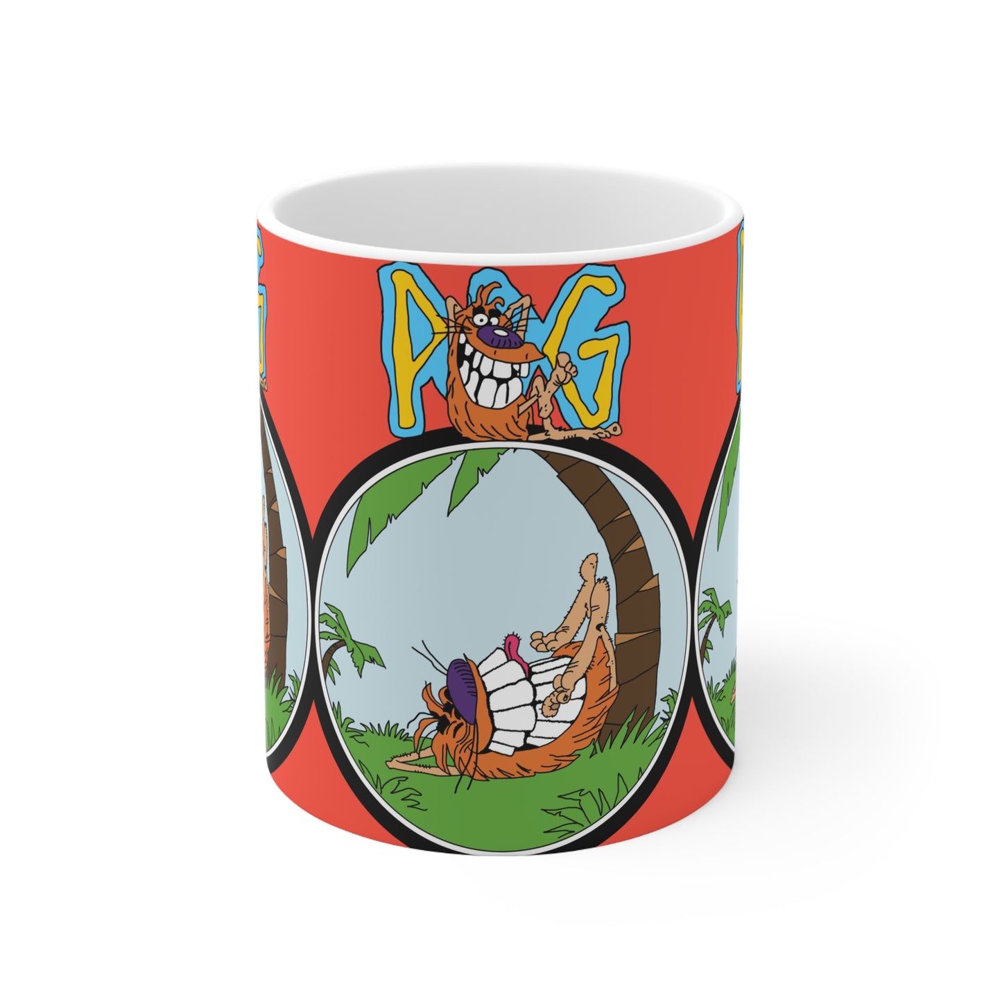 Pog 90s Tropical Hammock Cartoon Mug – "POG" Retro Cup