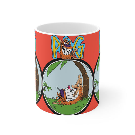 Pog 90s Tropical Hammock Cartoon Mug – "POG" Retro Cup