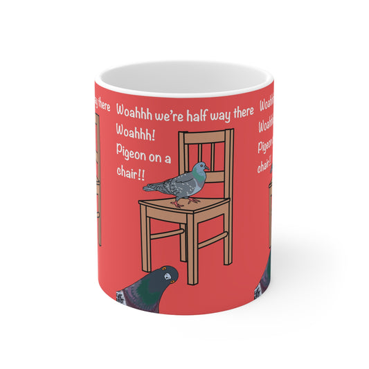 Pigeon on a Chair Mug Bon Jovi — Funny Illustrated Ceramic Coffee mug