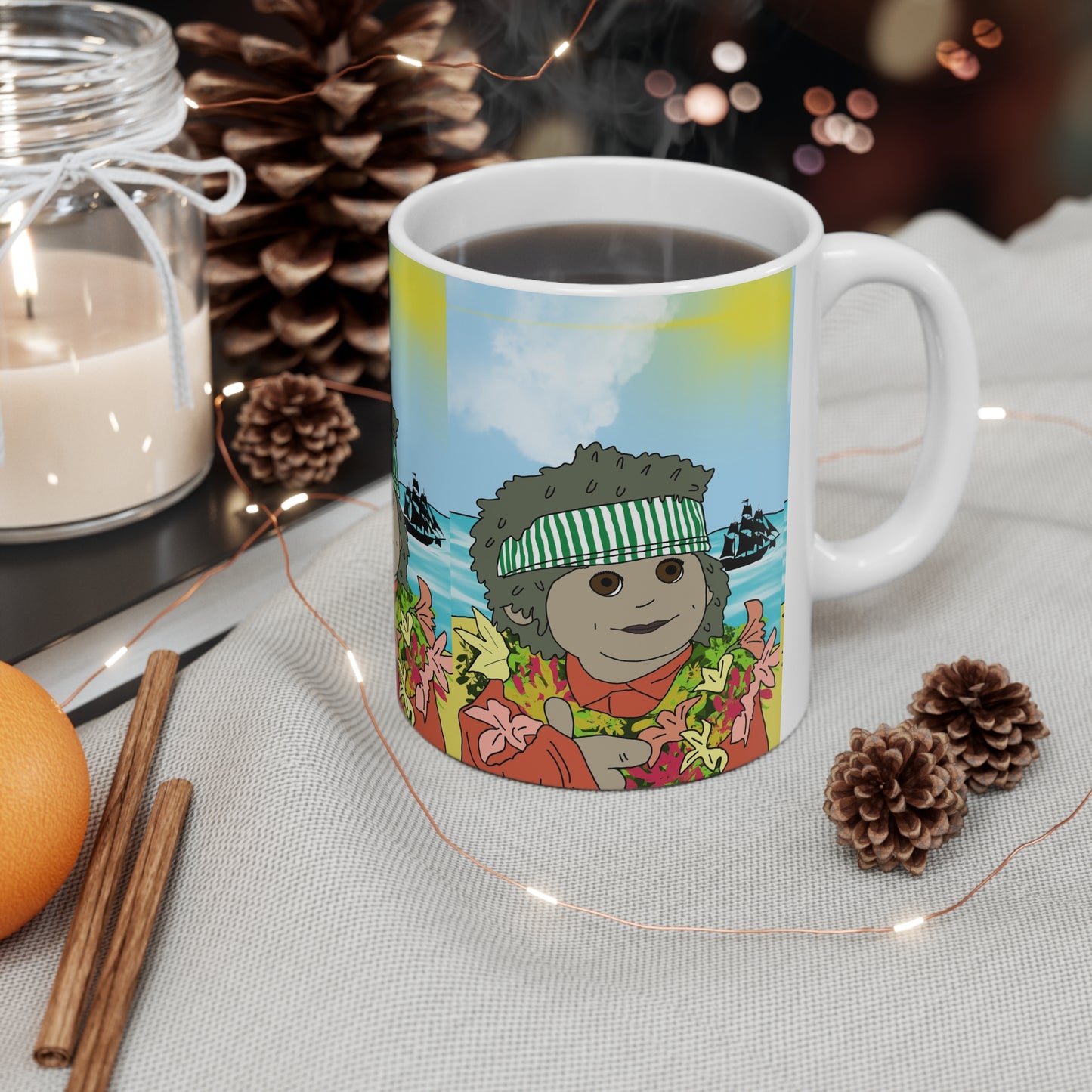 Hawaiian Tiny Sunset Ceramic Mug — Cute Island Character Coffee Cup (11oz & 15oz)