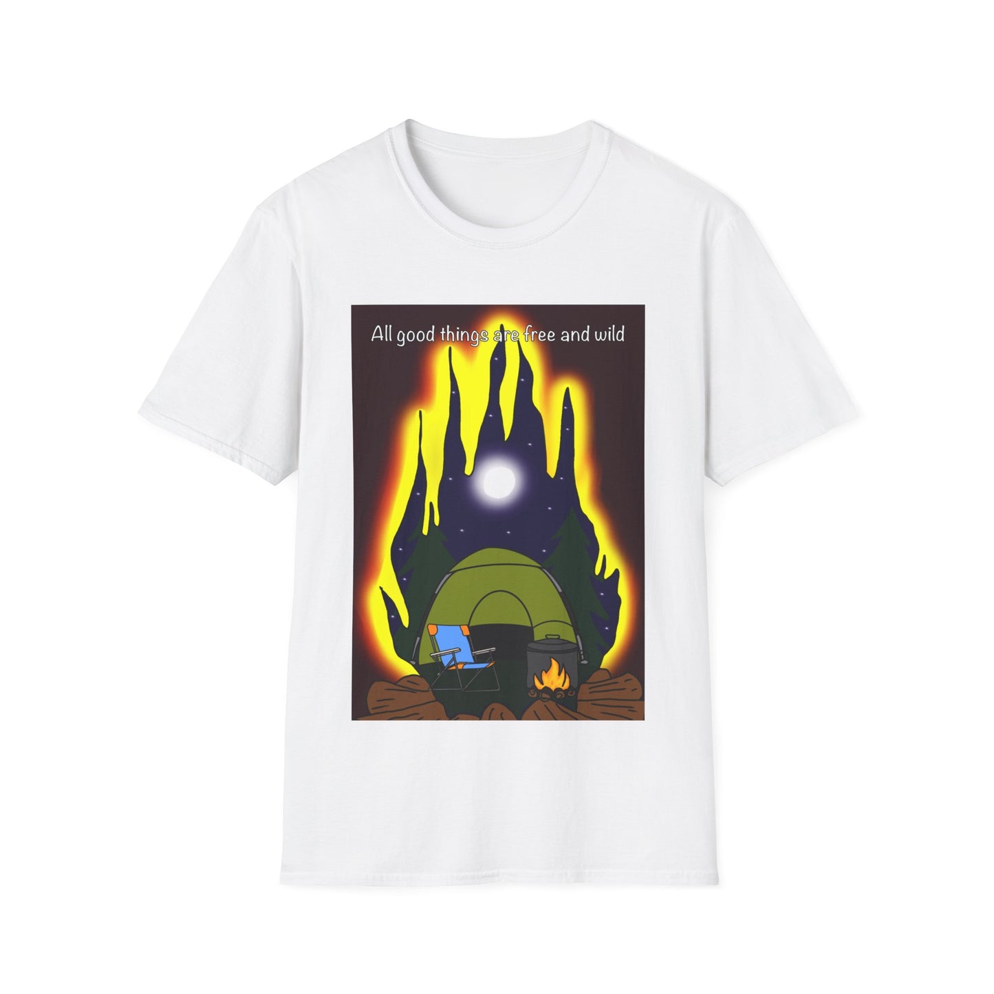 Camping Night T-Shirt — “All good things are wild and free” Adventure Tee