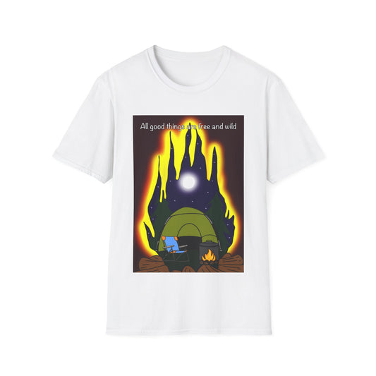 Camping Night T-Shirt — “All good things are wild and free” Adventure Tee