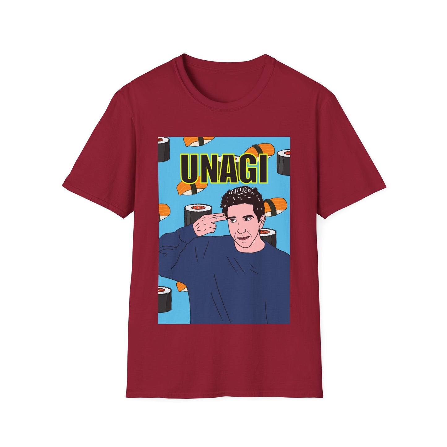 Ross Geller Friends Unagi Graphic T-Shirt — Pop Art Sushi Tee ("UNAGI")
