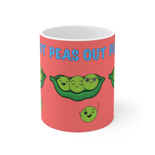 Funny "Peas Out" Ceramic Coffee Mug — Cute Pea Pod Pun