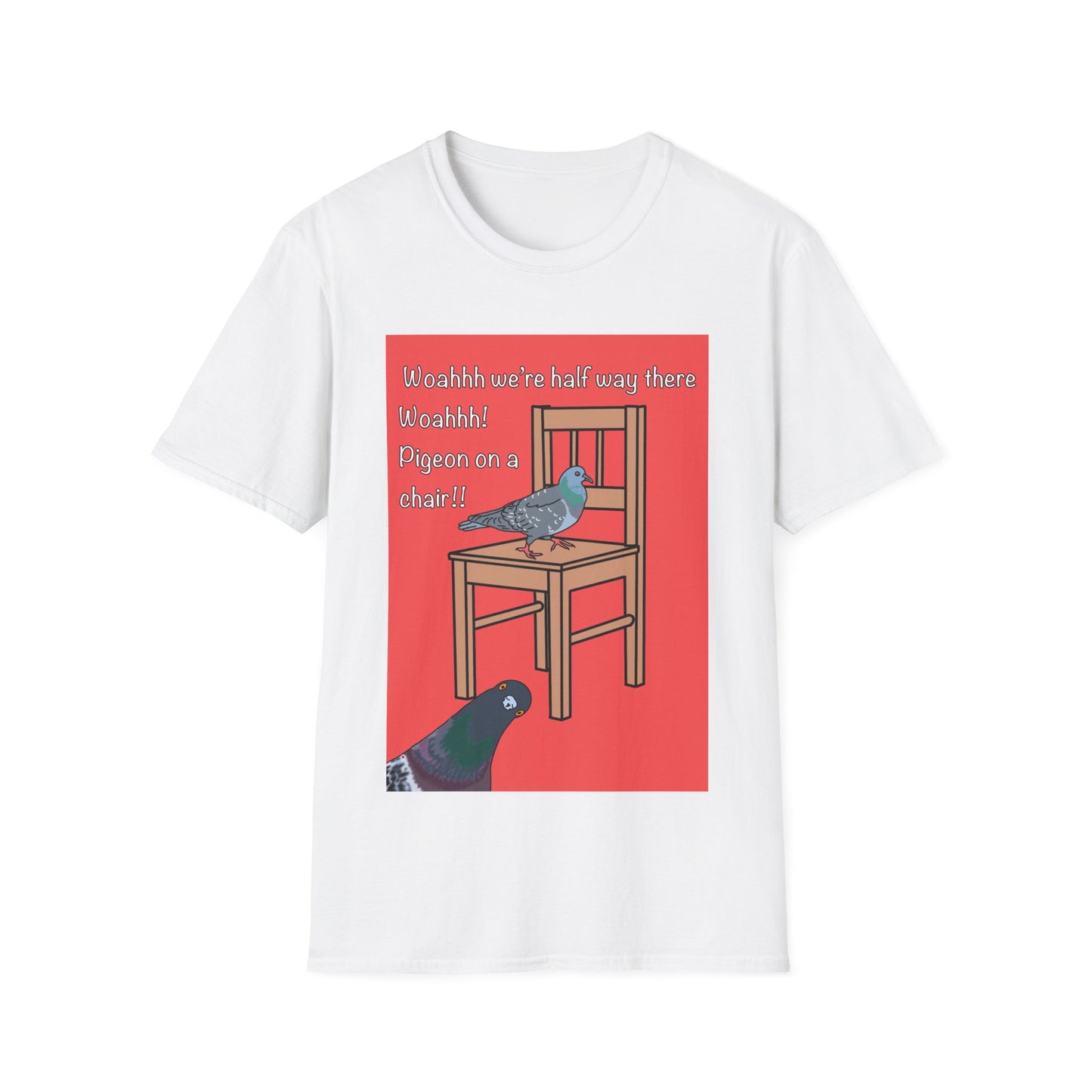 Pigeon on a Chair Funny Bird Meme T-Shirt — Misheard Lyrics Bon Jovi Tee