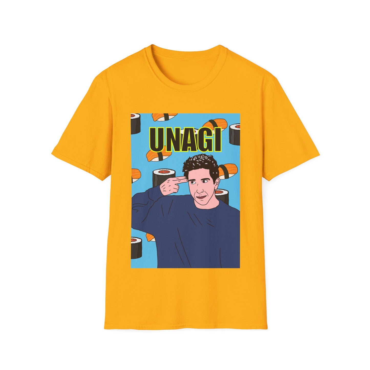 Ross Geller Friends Unagi Graphic T-Shirt — Pop Art Sushi Tee ("UNAGI")