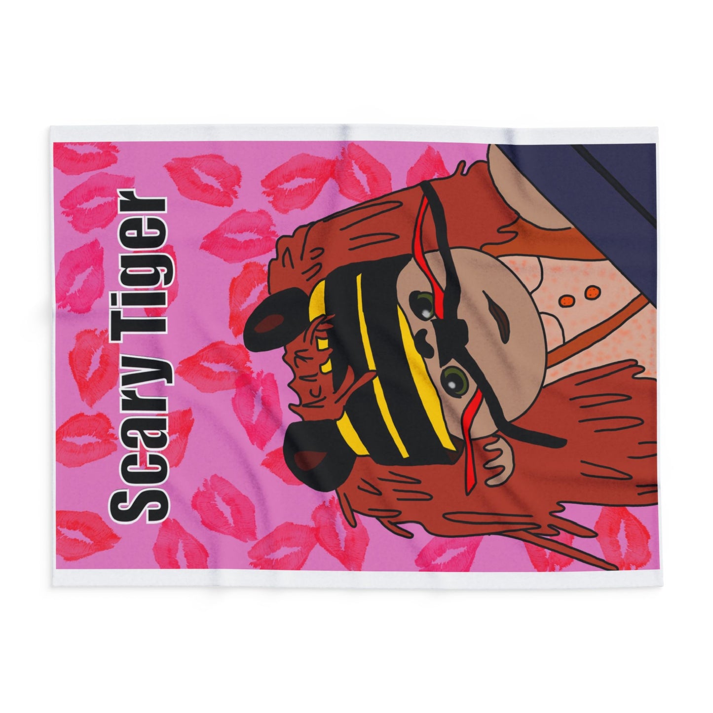 Limited Edition Valentines Day Scary Tiger Pink Kiss-Print Arctic Fleece Blanket