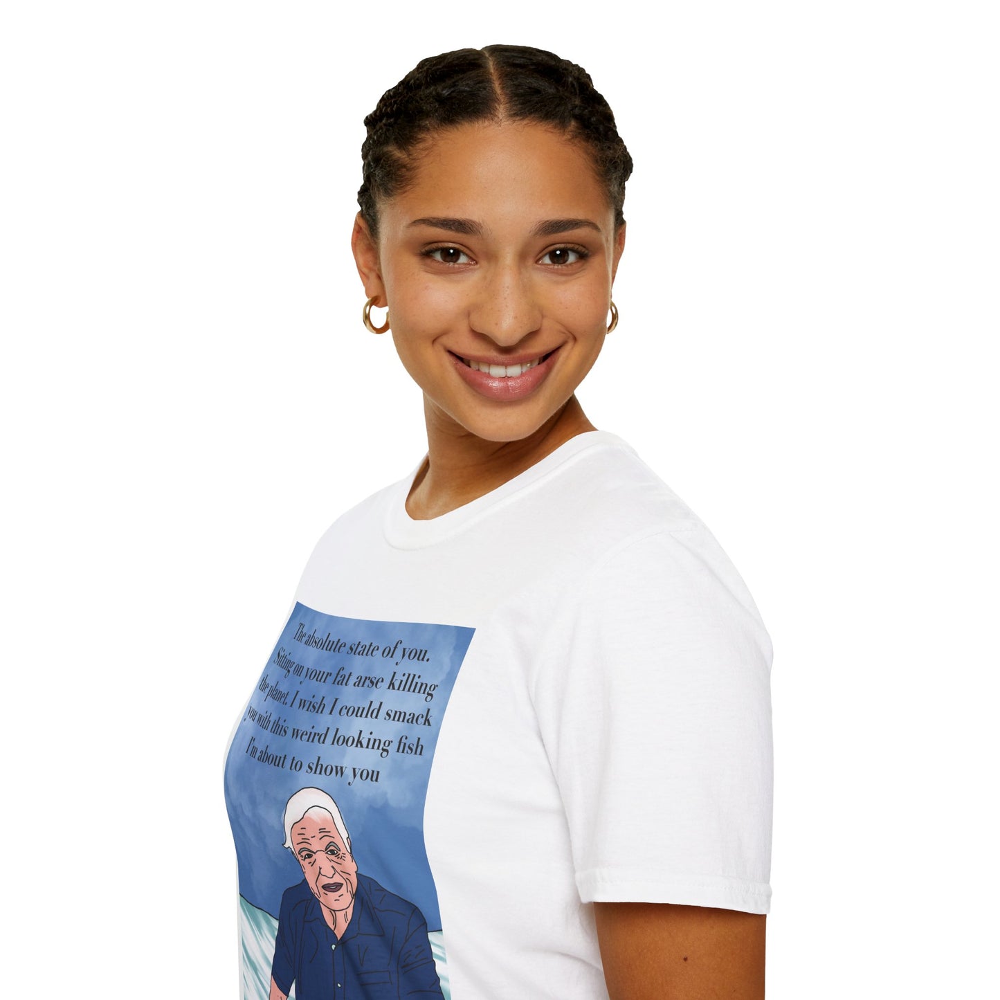 Funny David Attenborough Quote T-Shirt — Illustrated Elderly Man with Sarcastic Ocean Quote