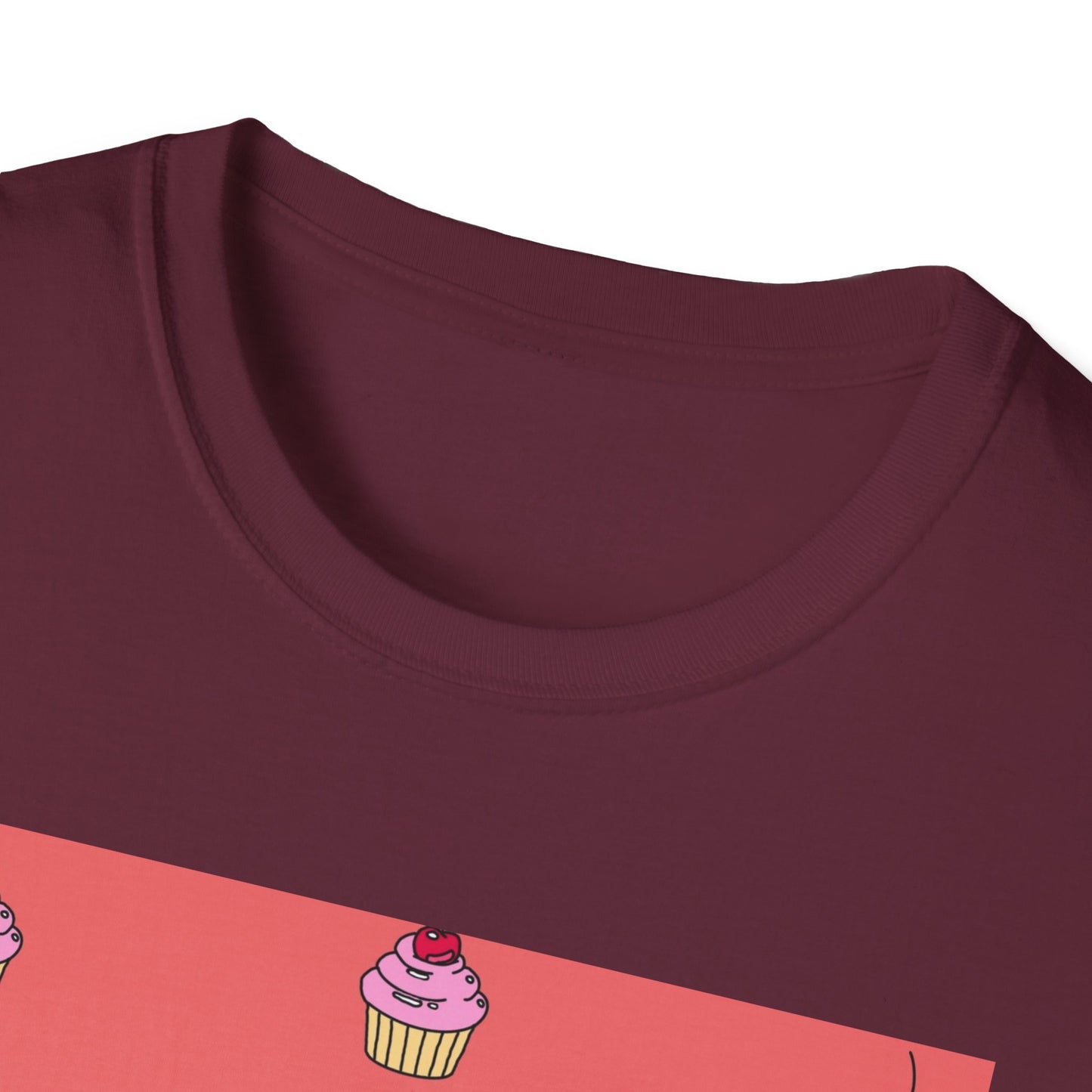 Cute Tiny Cake Character T-Shirt — Playful Cupcake Pattern Tee