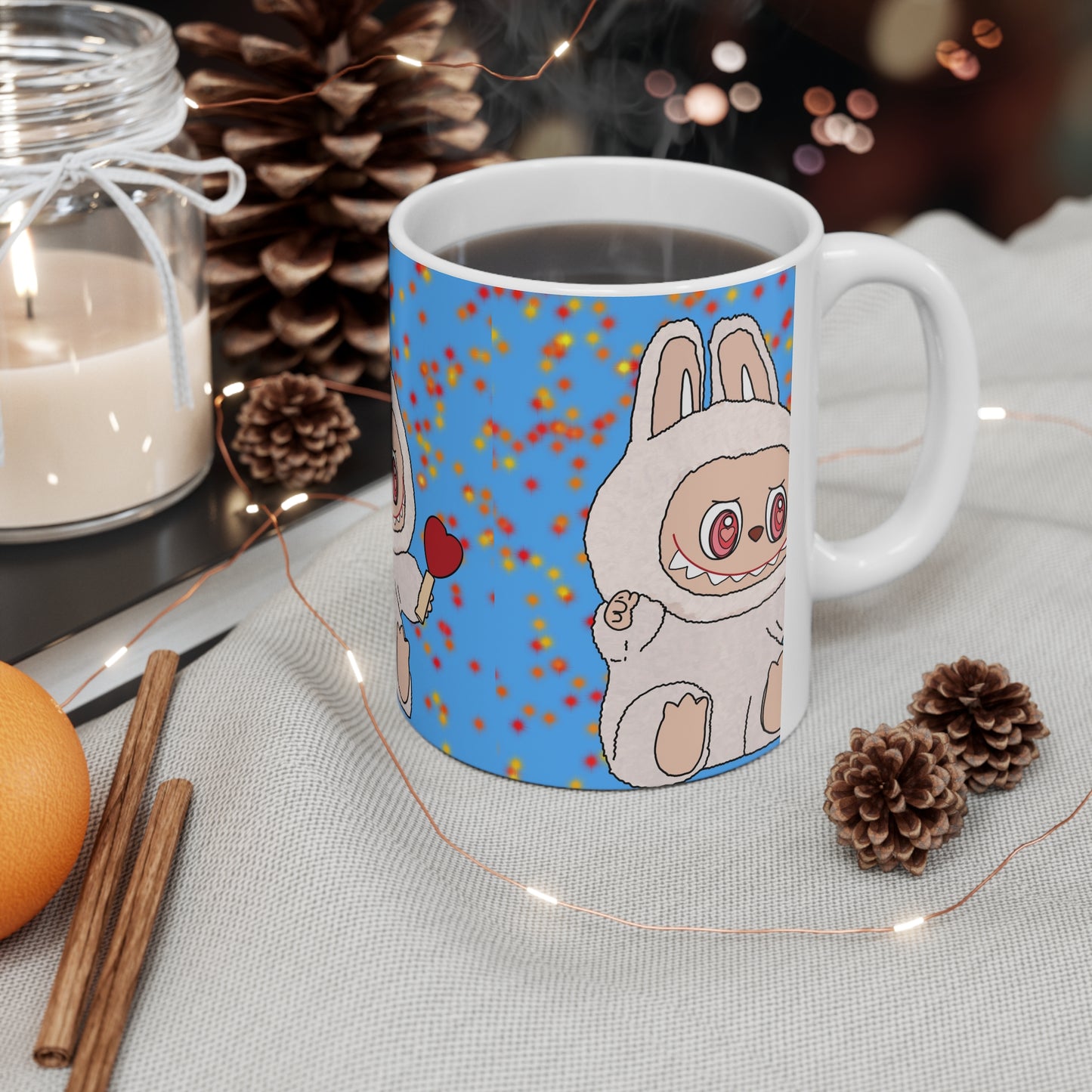 Cute Labubu Monster Mug — Heart Lollipop Ceramic Coffee Cup
