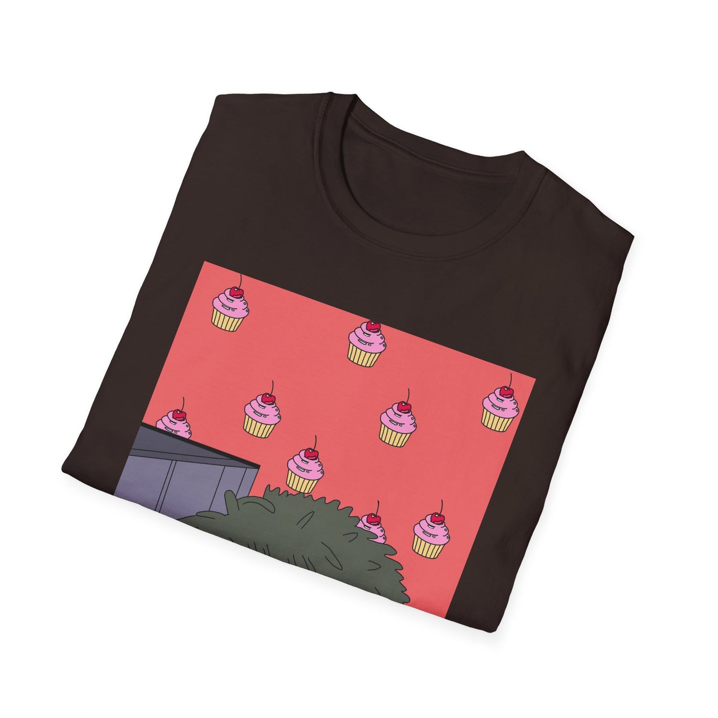 Cute Tiny Cake Character T-Shirt — Playful Cupcake Pattern Tee
