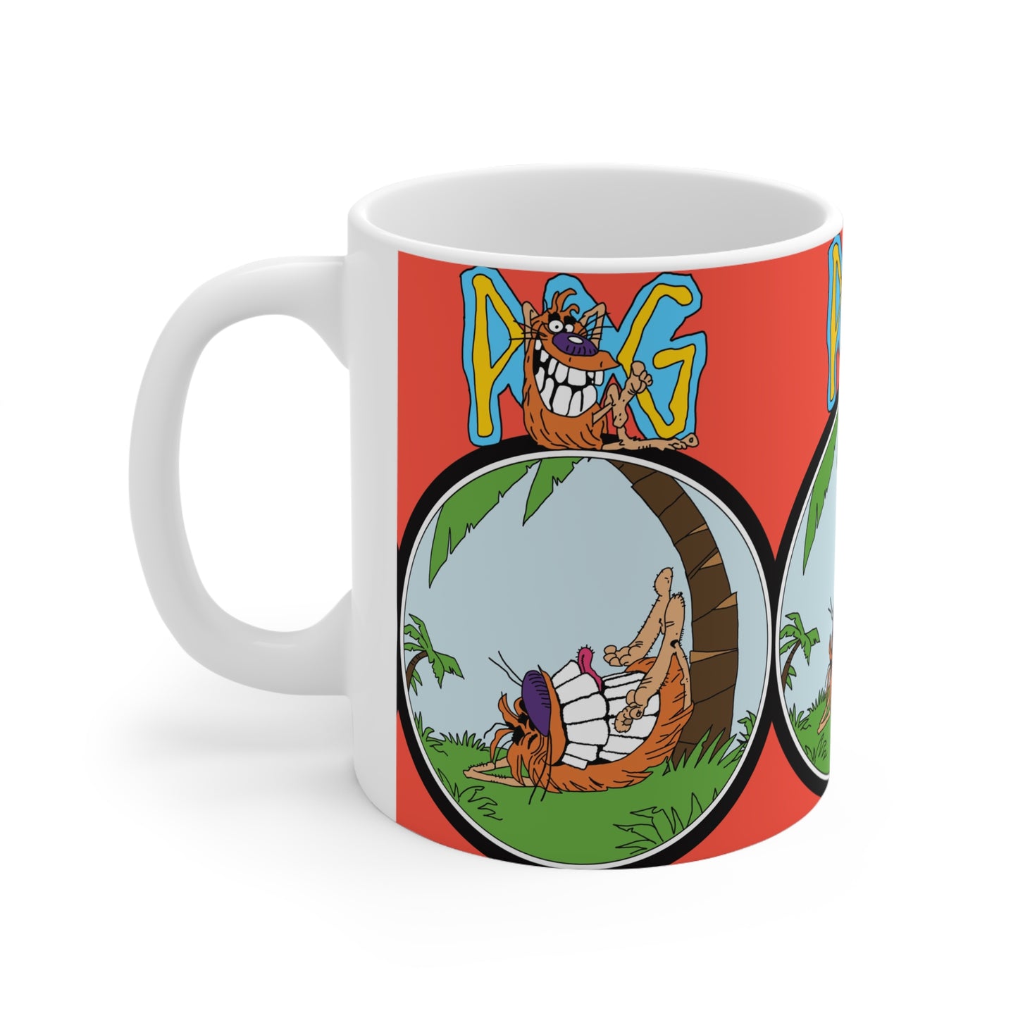 Pog 90s Tropical Hammock Cartoon Mug – "POG" Retro Cup