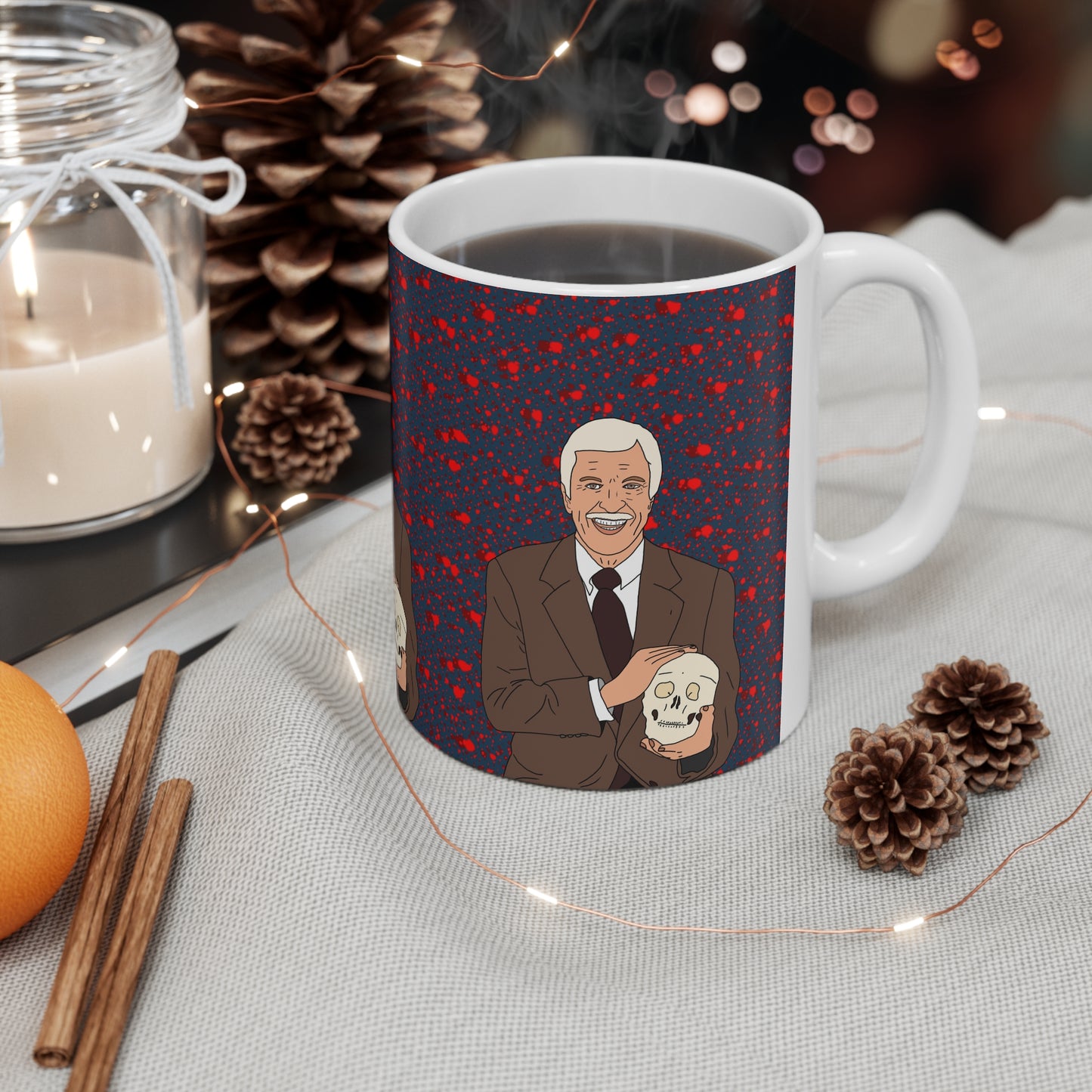 Dick Van Dyke Coffee Mug — Retro Gentleman with Skull Illustration, Quirky