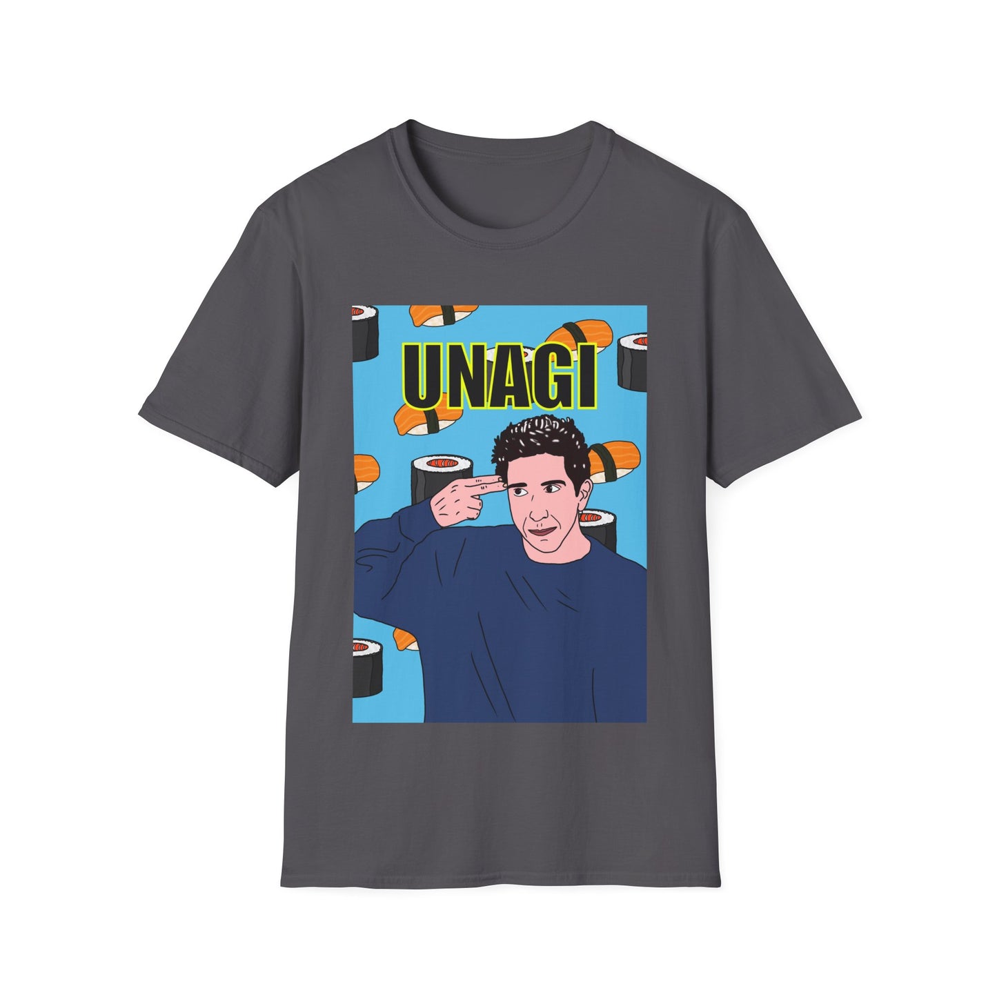 Ross Geller Friends Unagi Graphic T-Shirt — Pop Art Sushi Tee ("UNAGI")