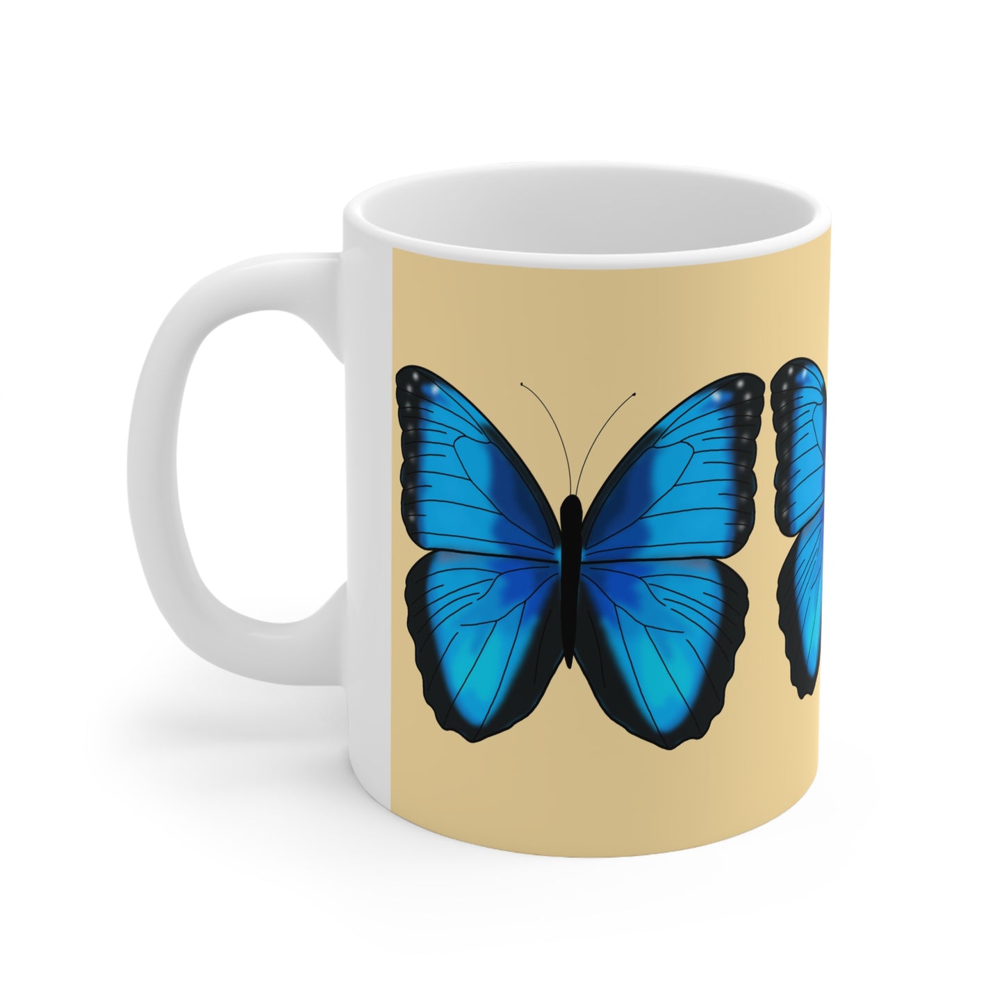Blue Butterfly Ceramic Coffee Mug —