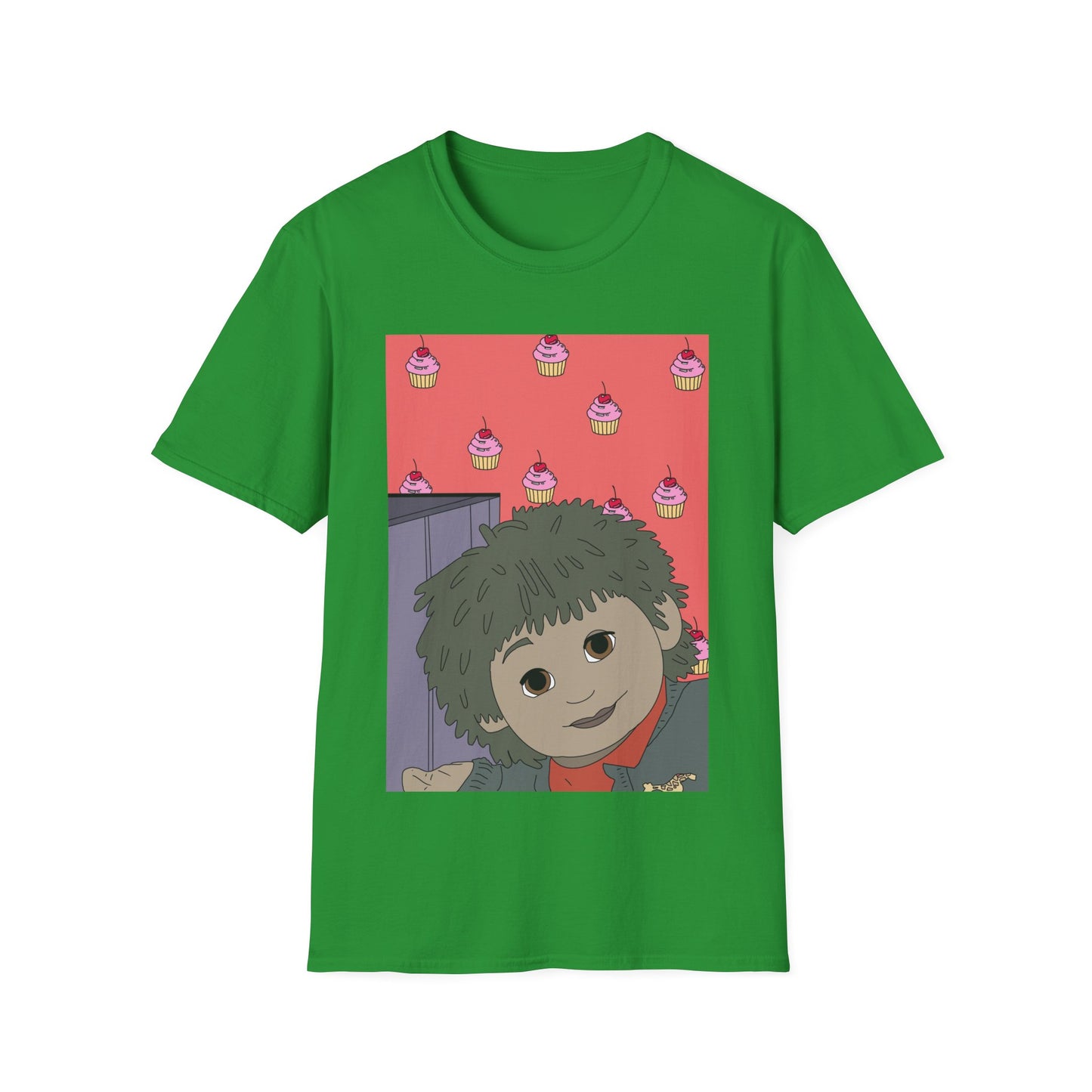 Cute Tiny Cake Character T-Shirt — Playful Cupcake Pattern Tee