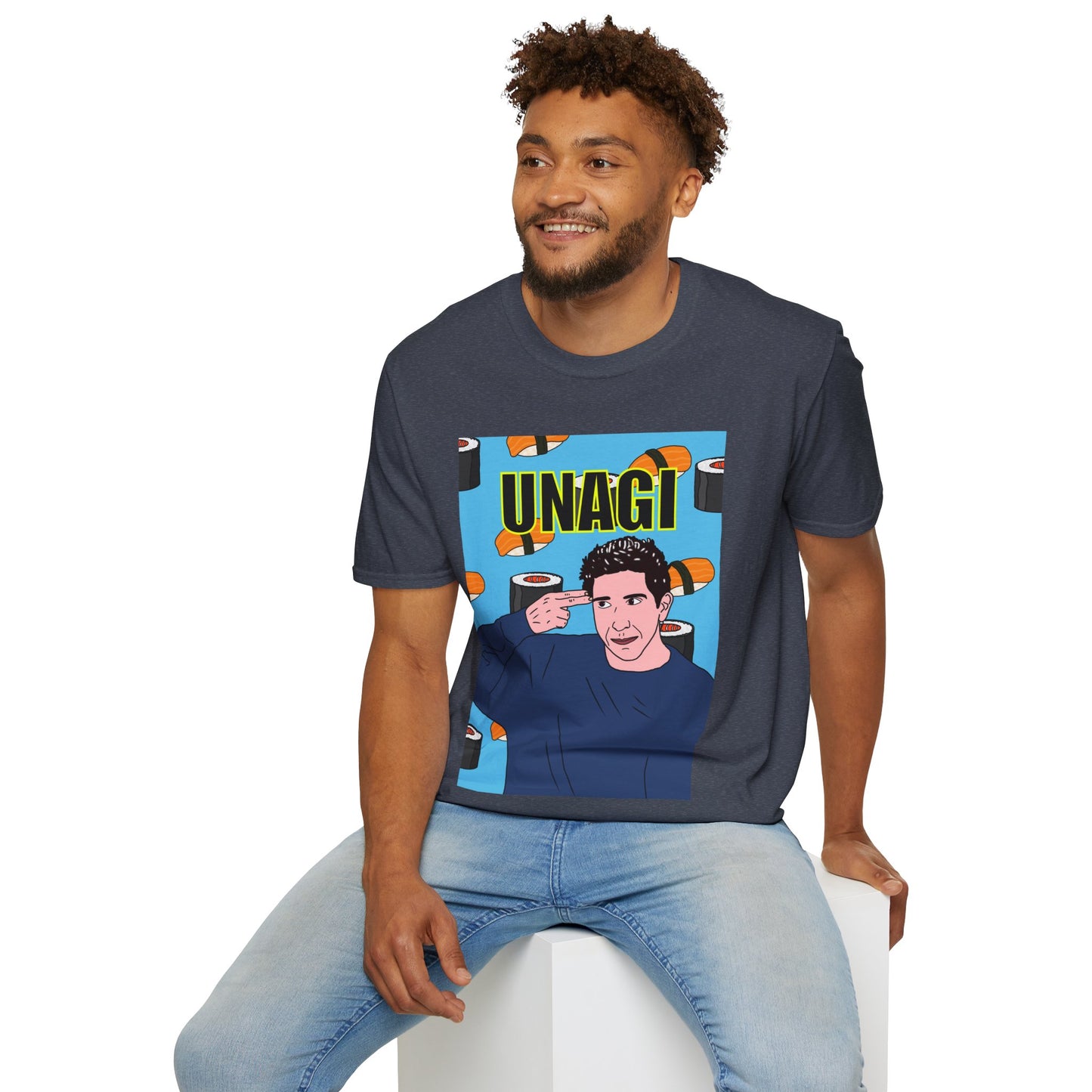 Ross Geller Friends Unagi Graphic T-Shirt — Pop Art Sushi Tee ("UNAGI")