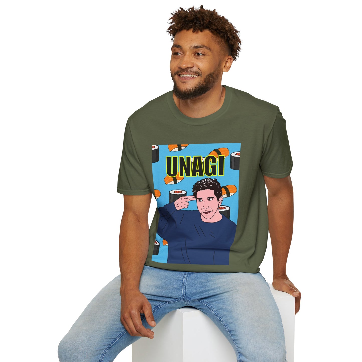 Ross Geller Friends Unagi Graphic T-Shirt — Pop Art Sushi Tee ("UNAGI")