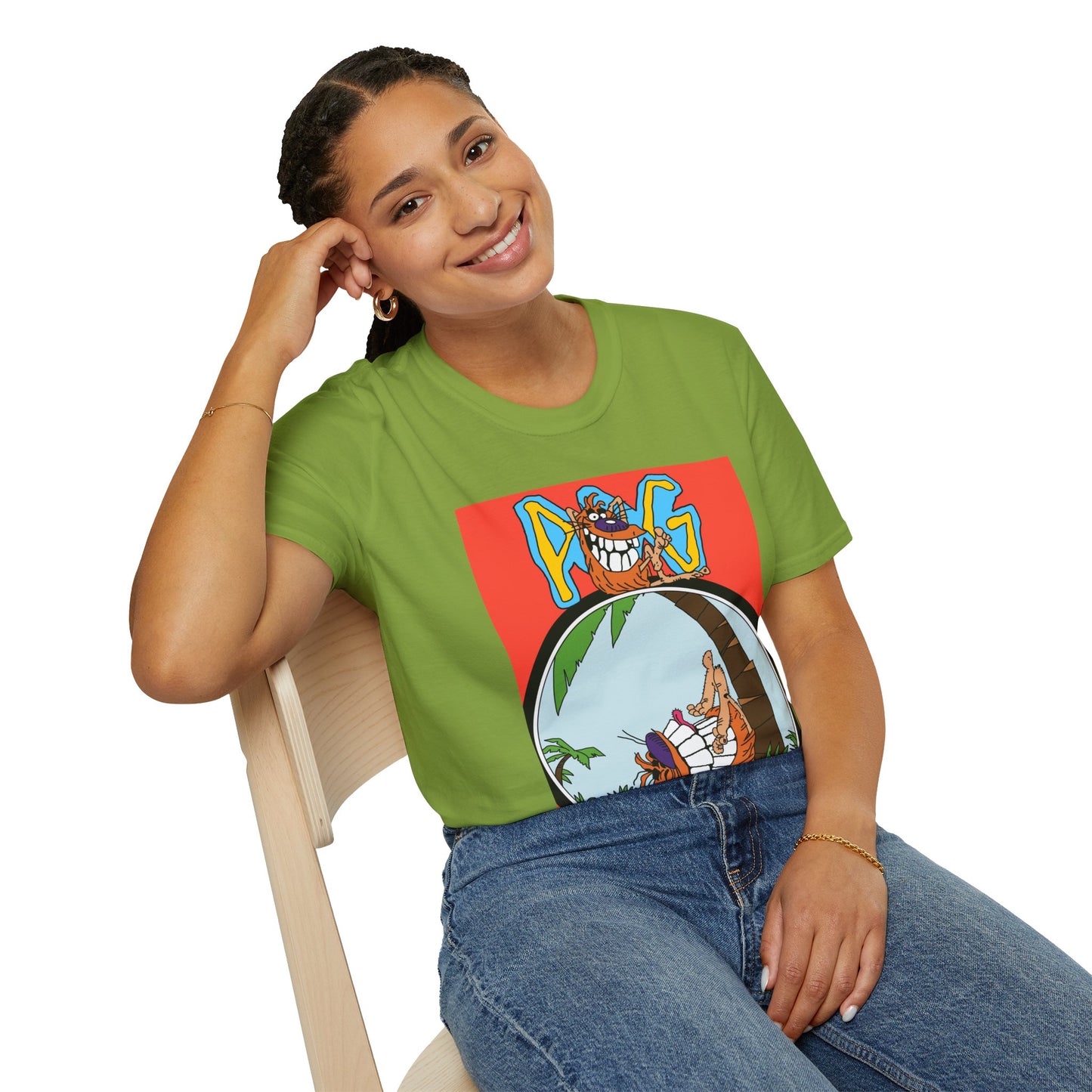 90s T-Shirt — "Pog" Graphic: Relaxing Pog in Hammock Tropical Tee