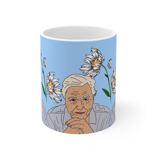 David Attenborough Documentary Icon Mug — Floral Portrait Coffee Cup
