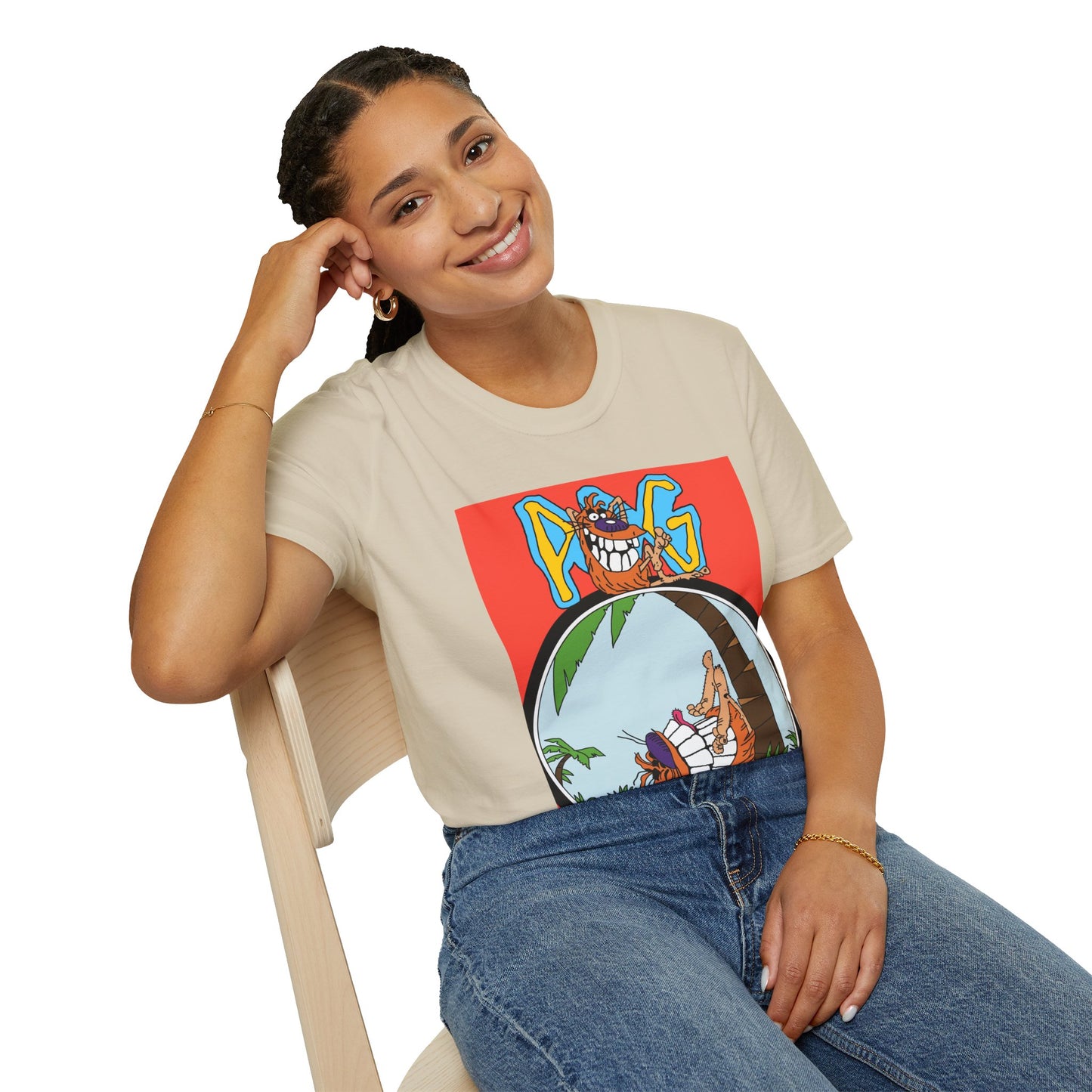 90s T-Shirt — "Pog" Graphic: Relaxing Pog in Hammock Tropical Tee