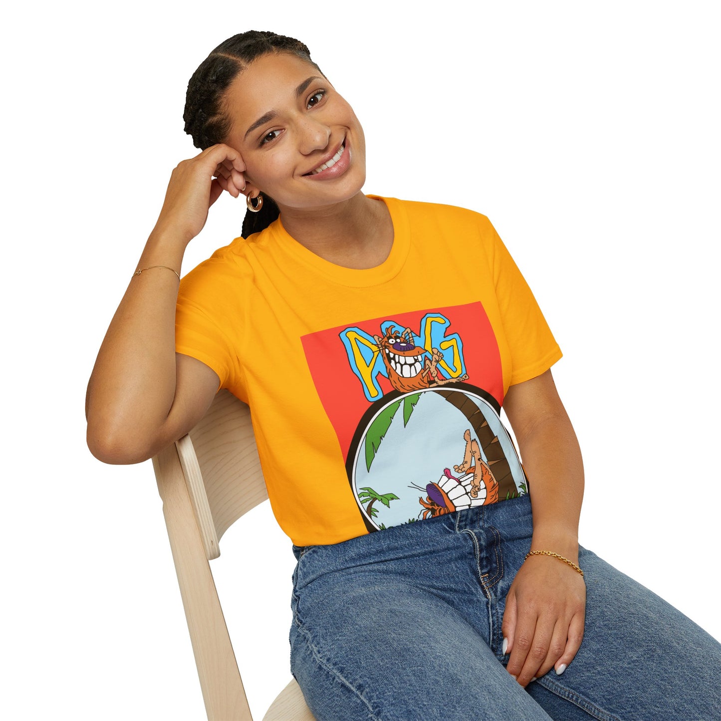 90s T-Shirt — "Pog" Graphic: Relaxing Pog in Hammock Tropical Tee