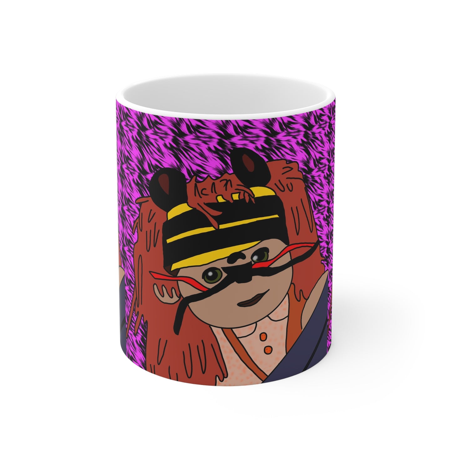 Colorful Scary TigerMug — Whimsical Illustration on Vibrant Purple Background