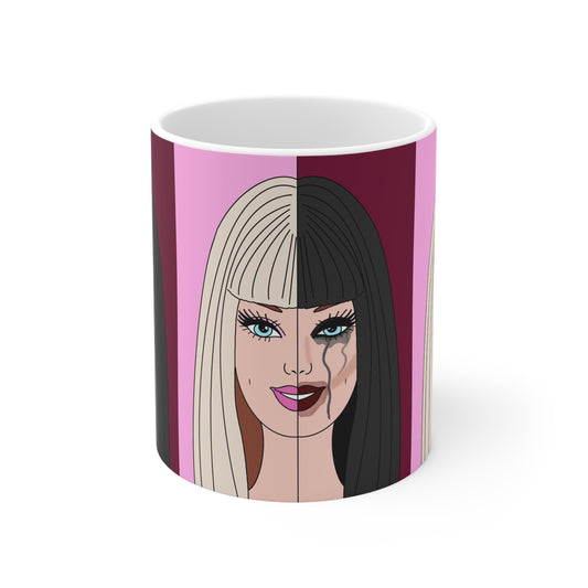 Multiple Personalities Mug — Split Face Pop Art Woman Ceramic Coffee Cup
