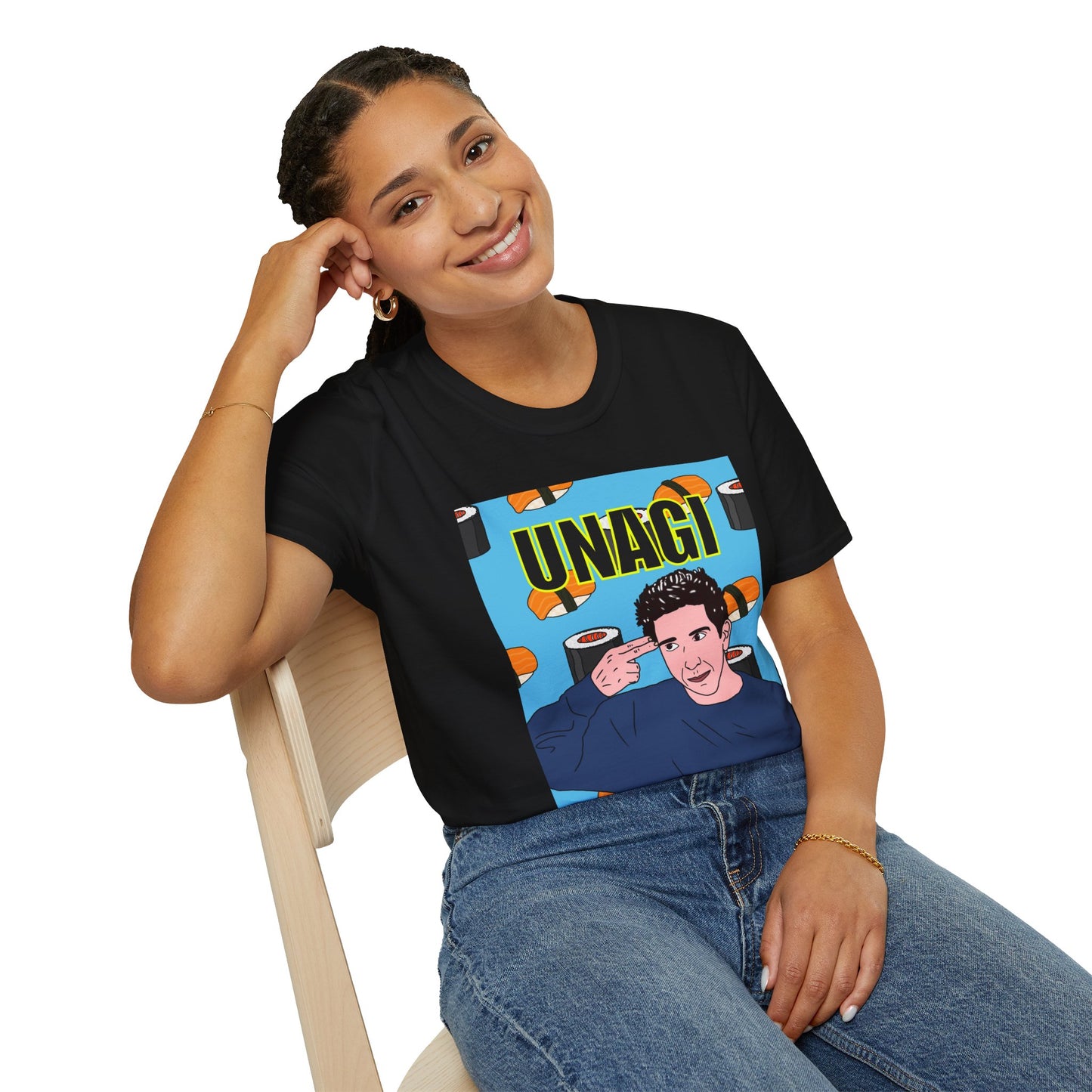Ross Geller Friends Unagi Graphic T-Shirt — Pop Art Sushi Tee ("UNAGI")
