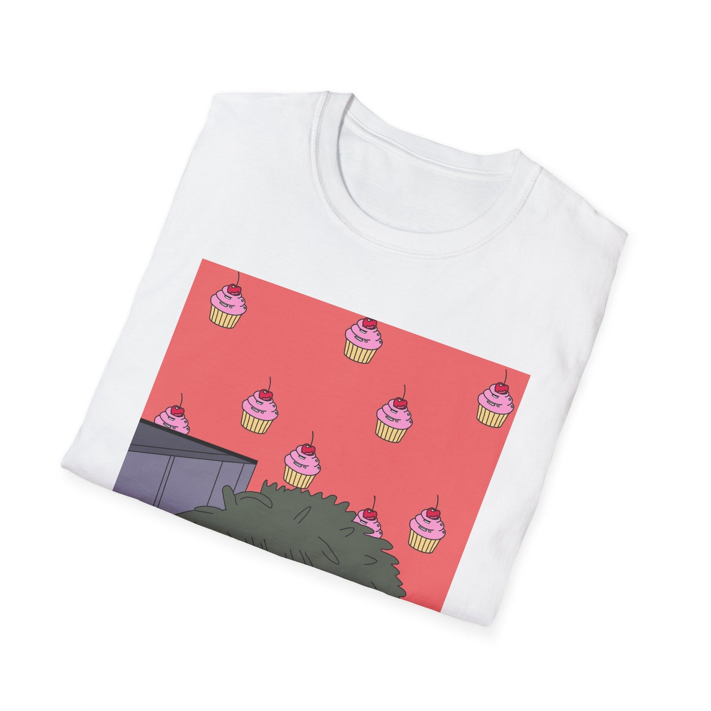Cute Tiny Cake Character T-Shirt — Playful Cupcake Pattern Tee