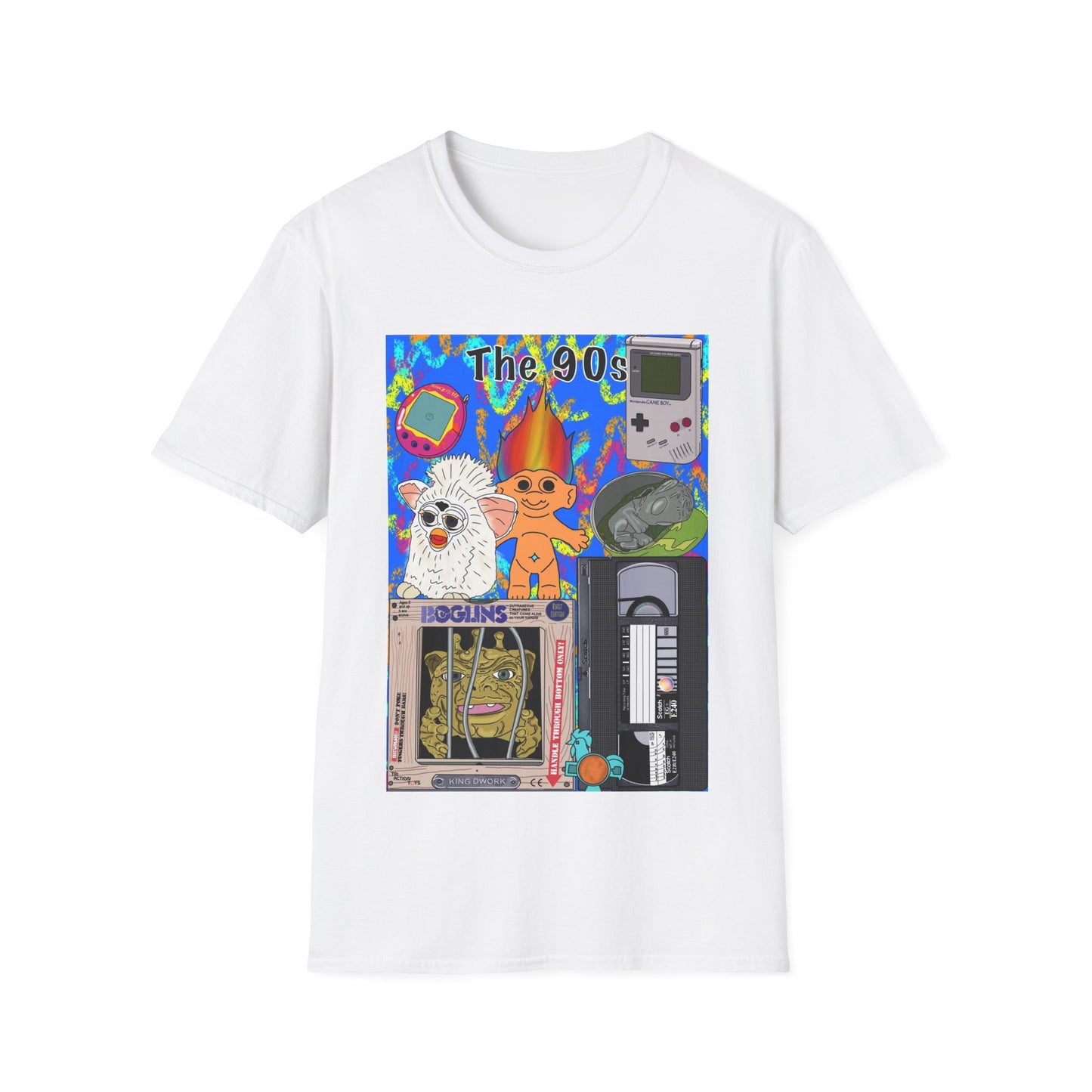 90s Nostalgia T-Shirt — Retro Toys & Pop Culture Collage