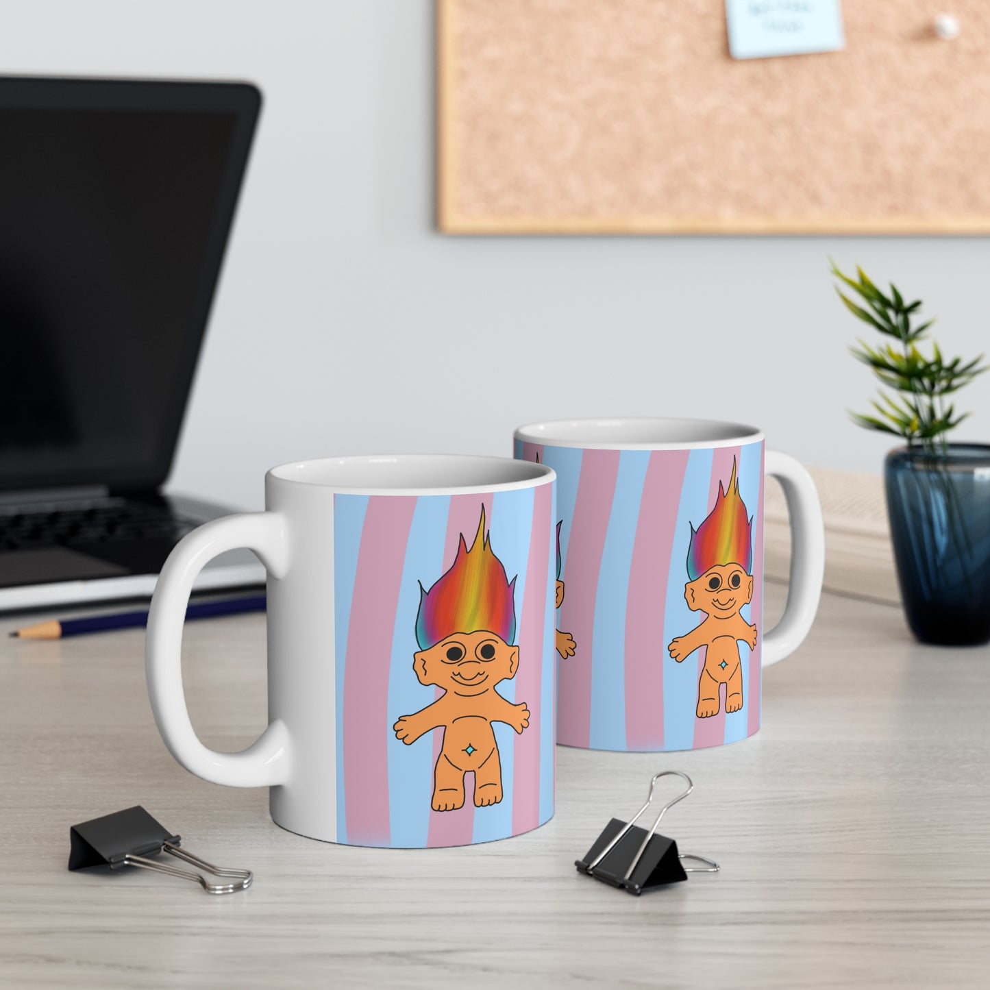 90s Rainbow Hair Troll Mug — Cute Retro Troll Doll Coffee Cup