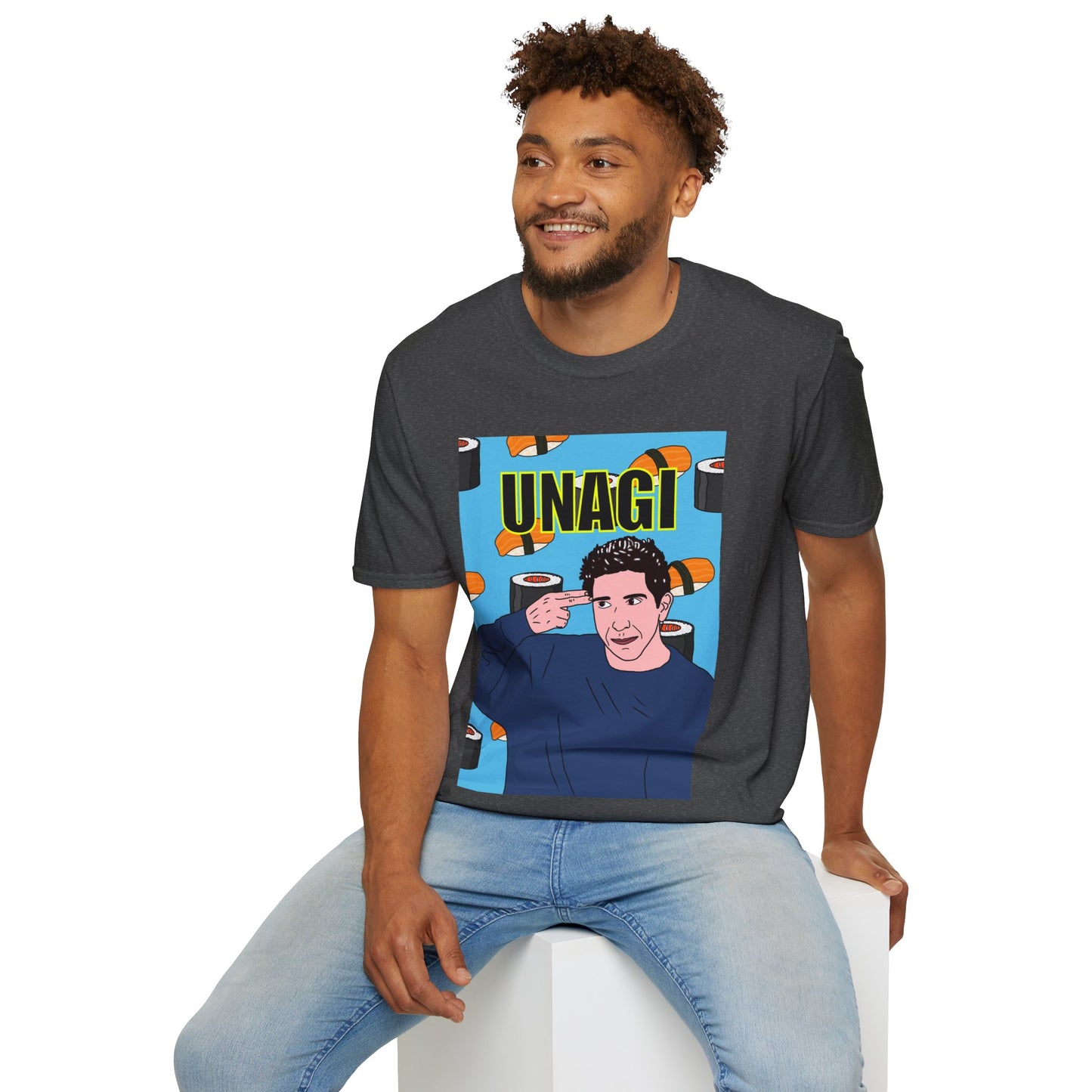 Ross Geller Friends Unagi Graphic T-Shirt — Pop Art Sushi Tee ("UNAGI")