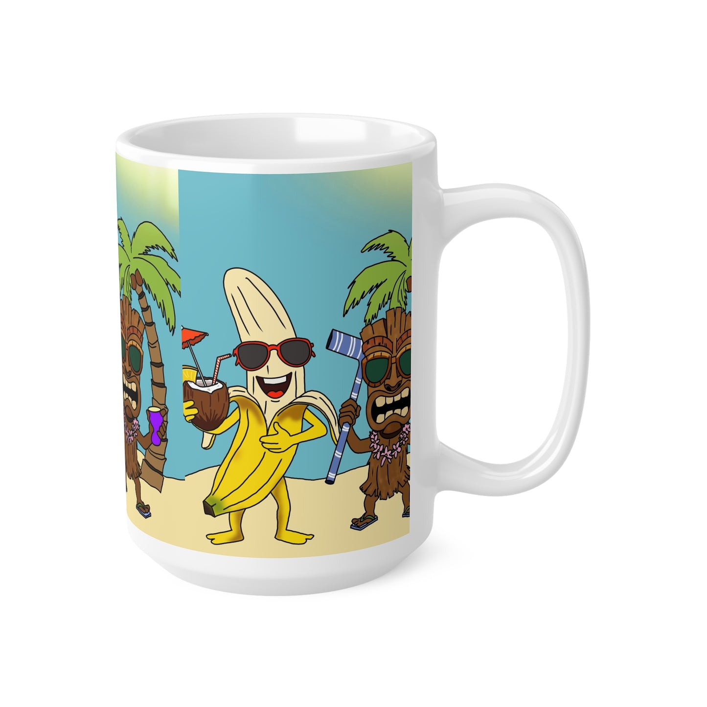Tropical Banana & Tiki Beach Mug — Funny Summer Coffee Cup (11oz, 15oz)