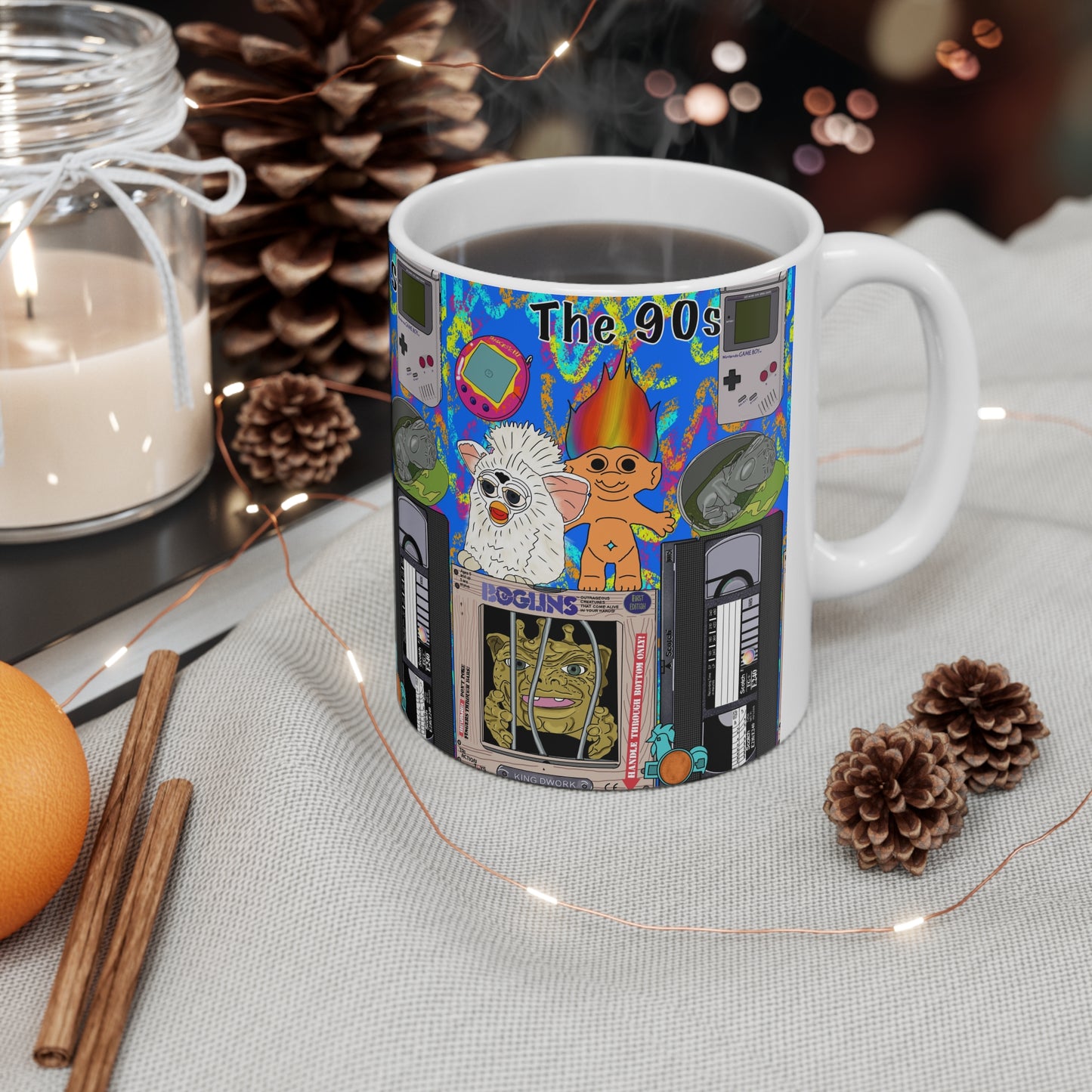 90s Nostalgia Mug — Retro Toys & Icons Ceramic Coffee Cup