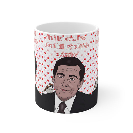 Michael Scott The Office — "I’m in love, I’ve been hit by cupid’s sparrow" Valentine Coffee Cup