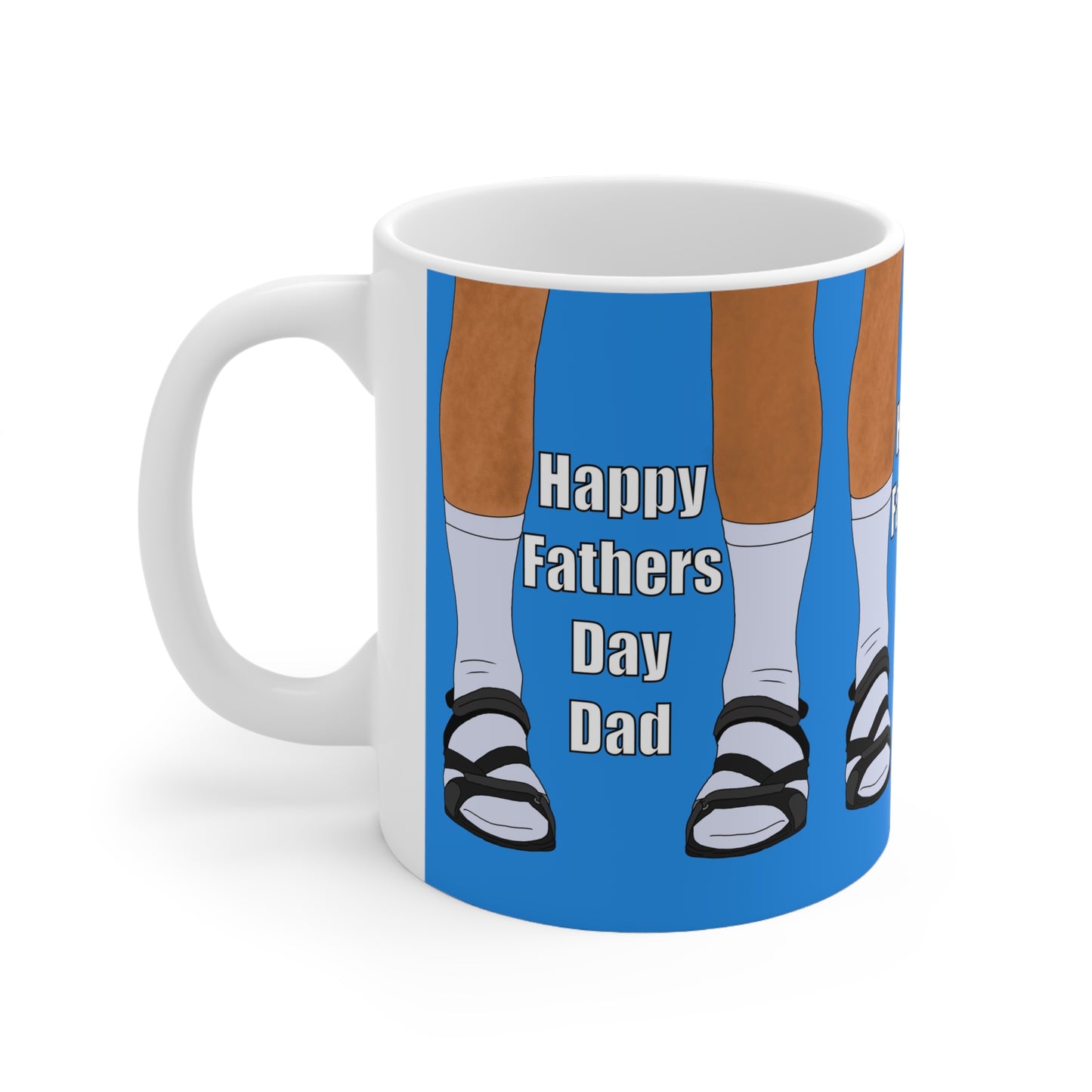 Father's Day Coffee Mug — "Happy Fathers Day Dad" Funny Sandals & Socks Ceramic Mug (11oz/15oz)