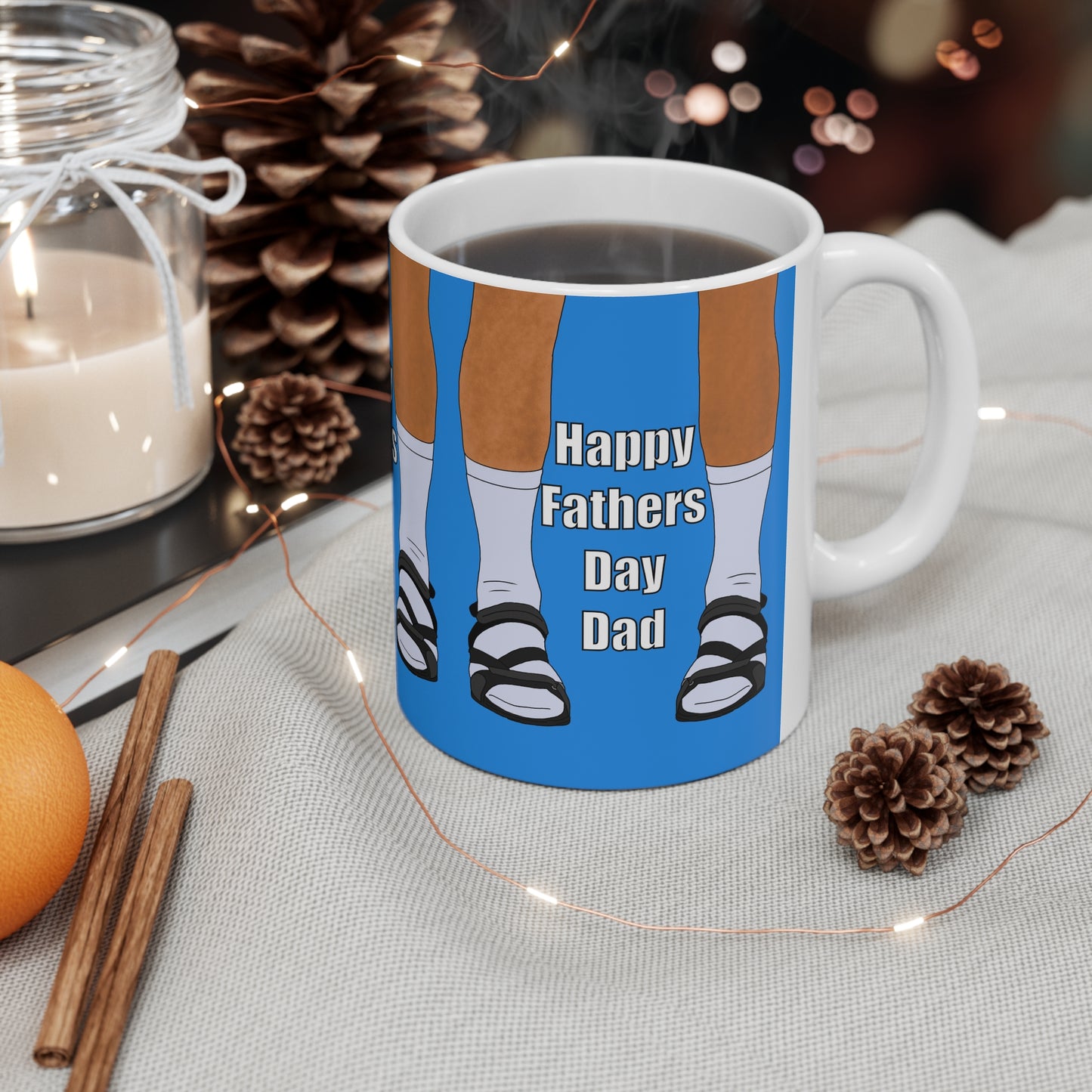 Father's Day Coffee Mug — "Happy Fathers Day Dad" Funny Sandals & Socks Ceramic Mug (11oz/15oz)