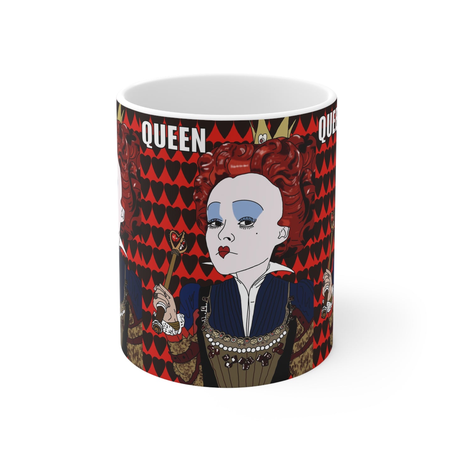 Queen Illustration Coffee Mug – Red Heart Pattern