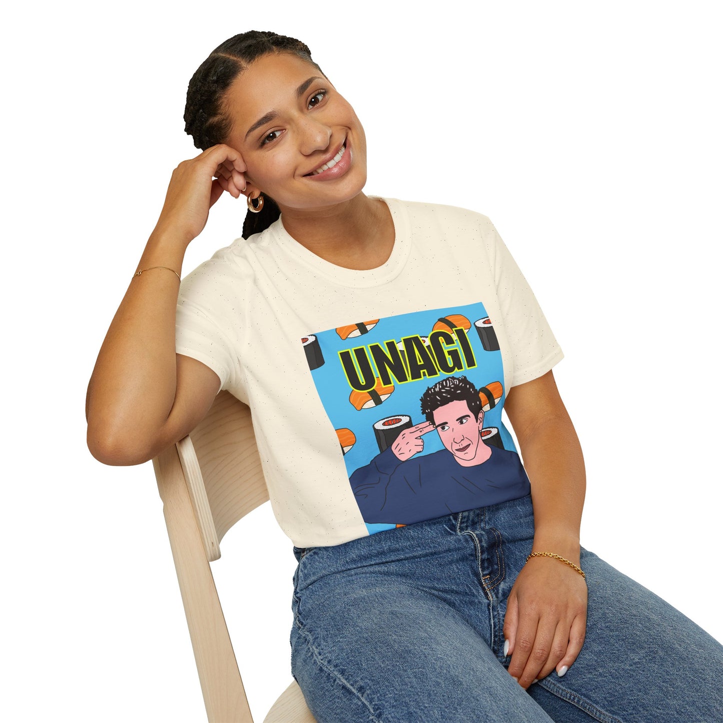 Ross Geller Friends Unagi Graphic T-Shirt — Pop Art Sushi Tee ("UNAGI")